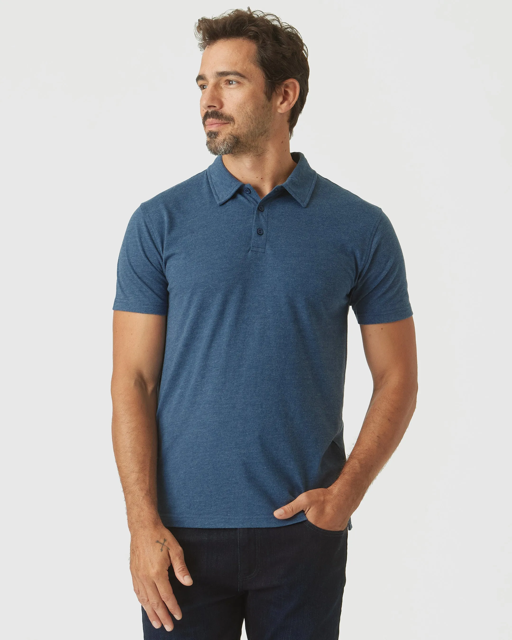 Deep Sea Blue Heather Short Sleeve Polo sold by True Classic