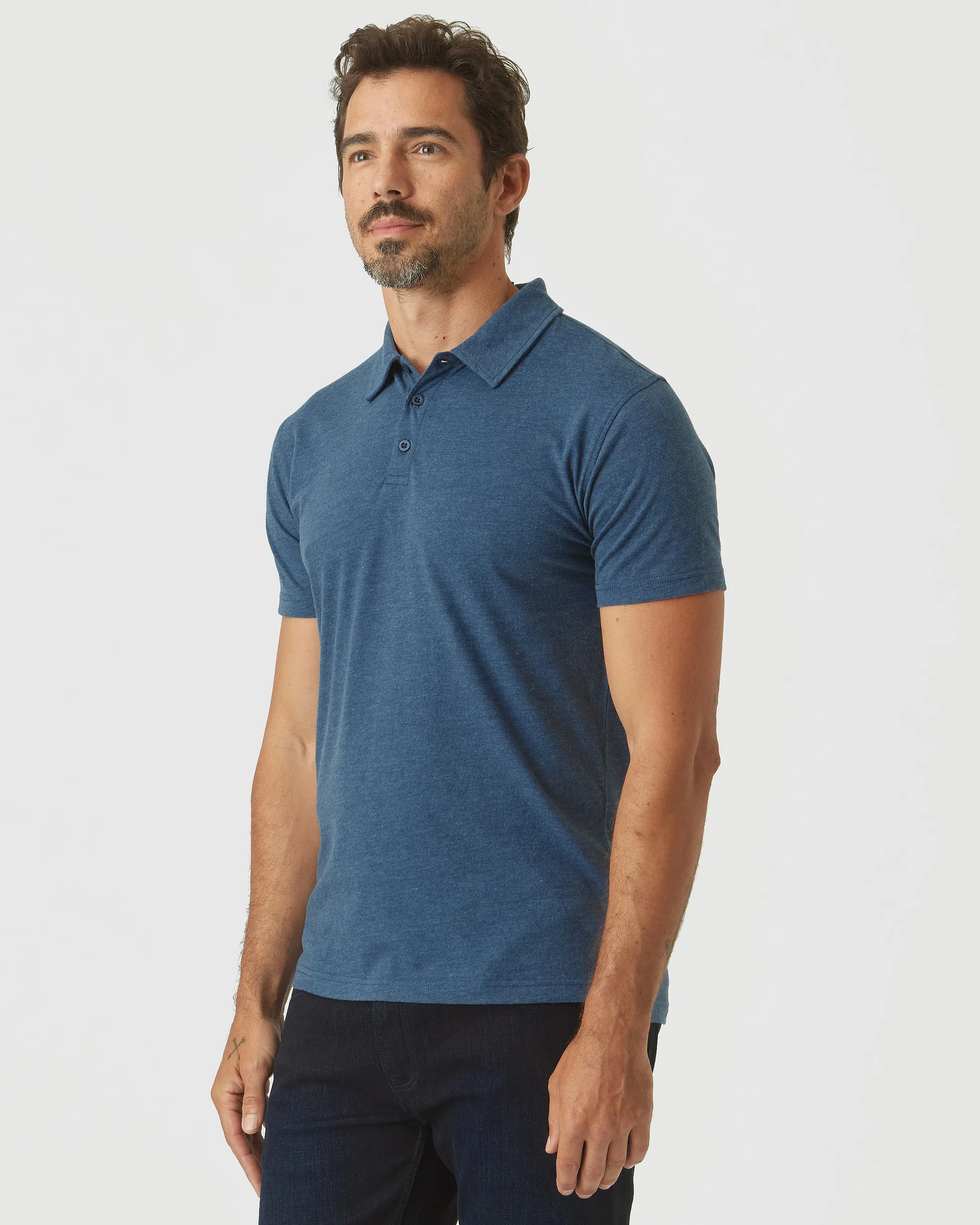 Deep Sea Blue Heather Short Sleeve Polo sold by True Classic product image thumbnail 4