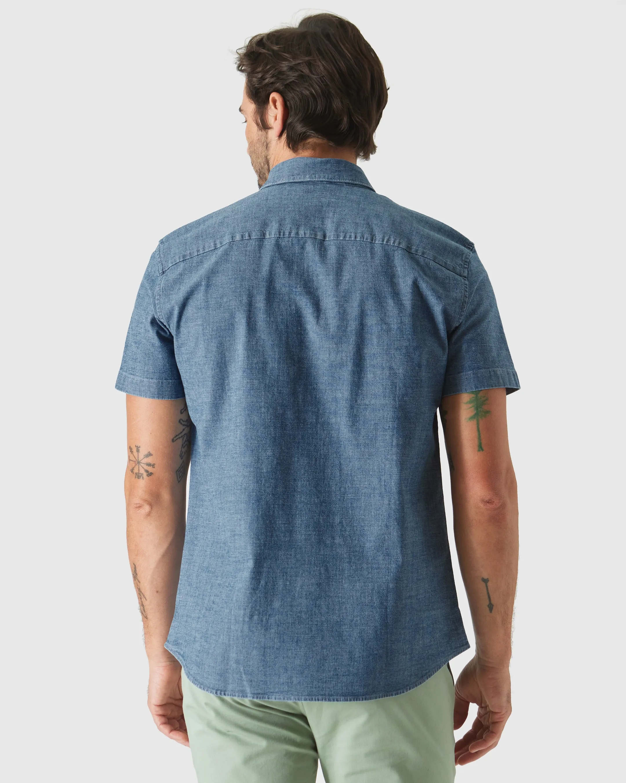 Light Indigo Wash Short Sleeve Stretch Chambray Shirt sold by True Classic product image thumbnail 3