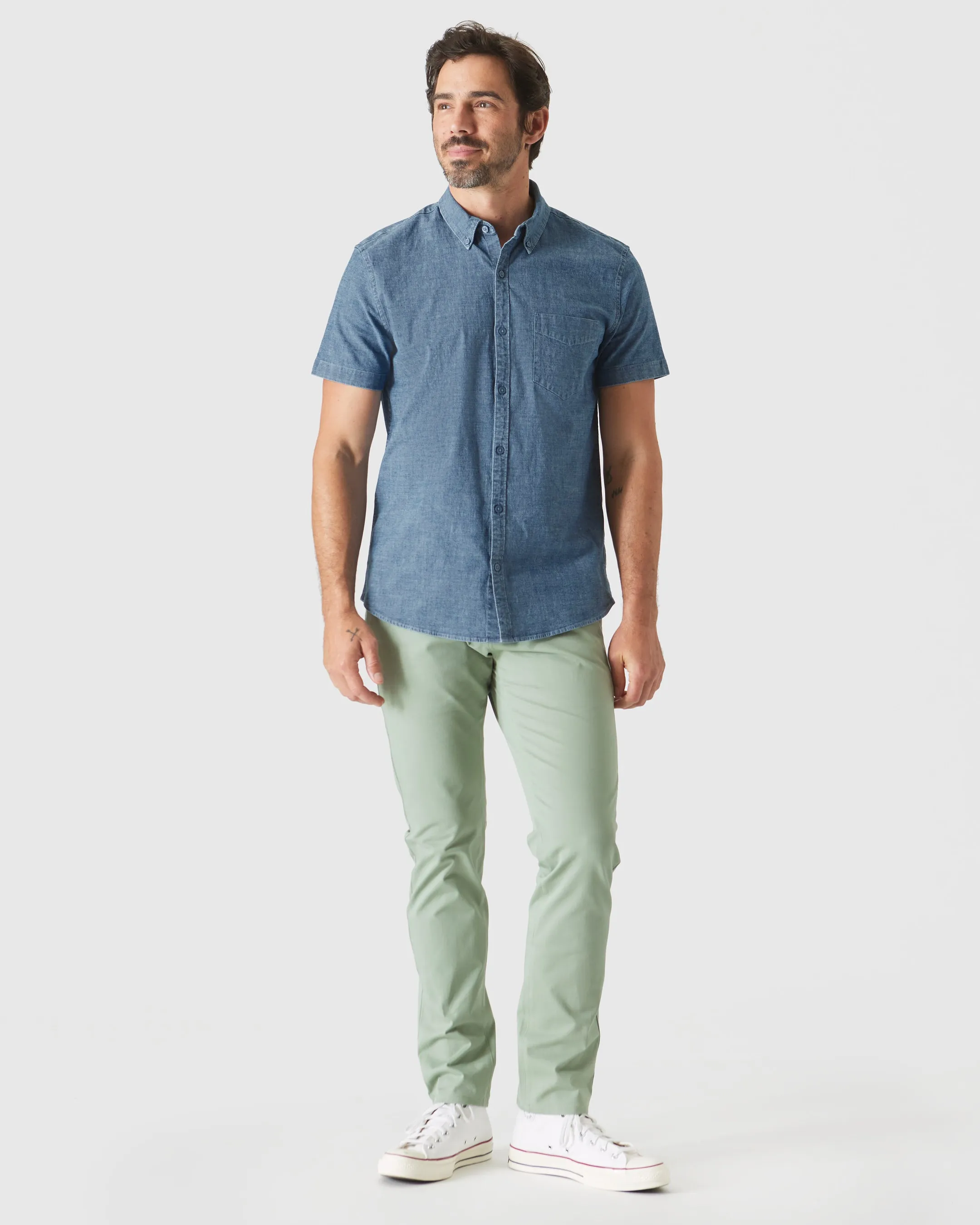 Light Indigo Wash Short Sleeve Stretch Chambray Shirt sold by True Classic product image thumbnail 4