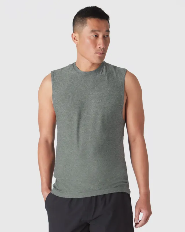 Heather Forest Sleeveless Active Muscle Tee sold by True Classic