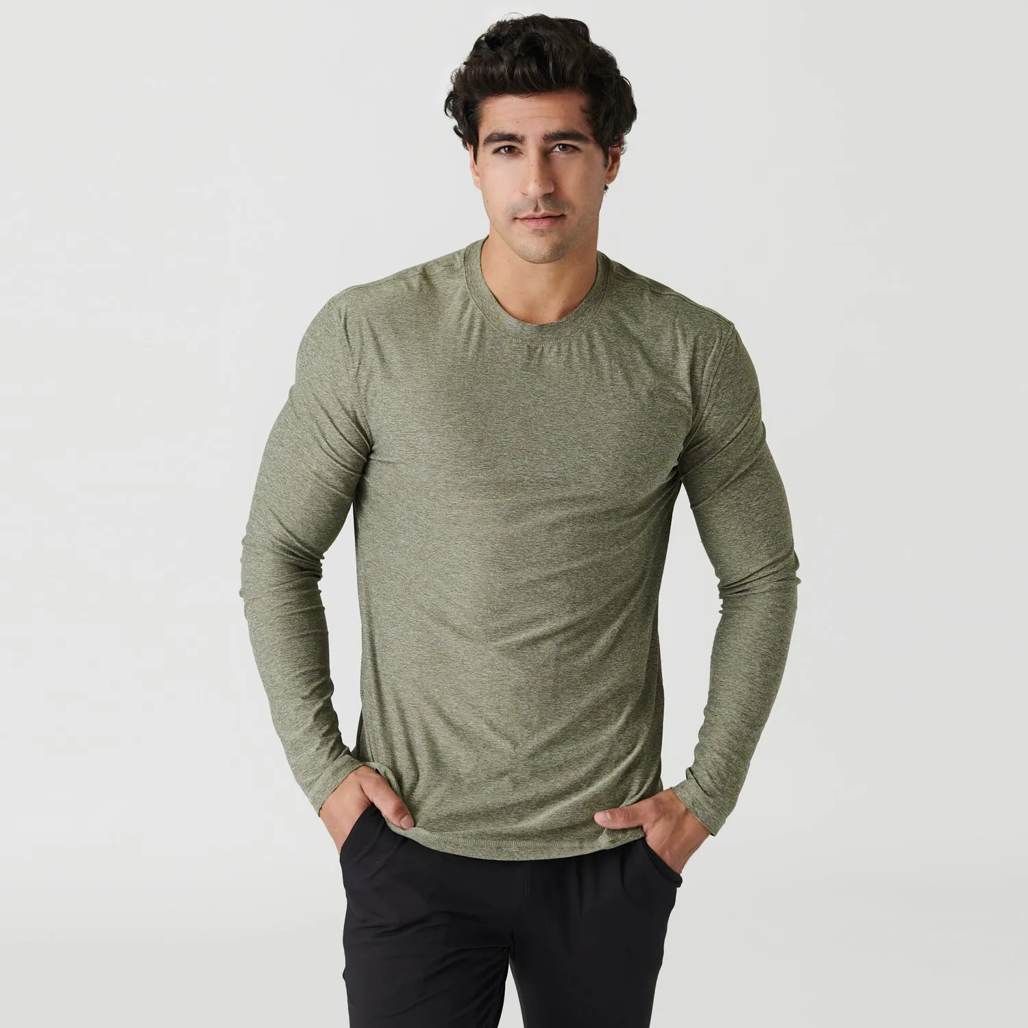Heather Military Green Active Long Sleeve Crew Neck sold by True Classic