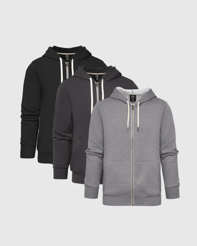 Multi Fleece Fleece French Terry Zip Hoodie 3-Pack sold by True Classic