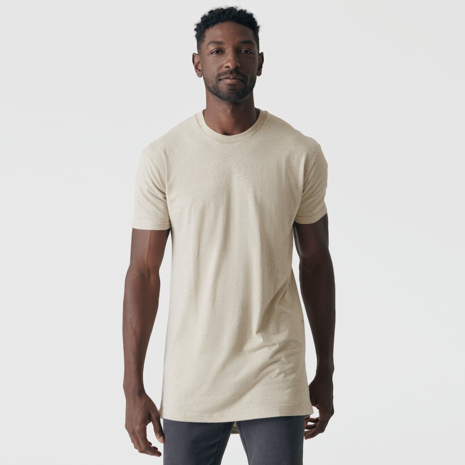 Heather Light Khaki Tall Round Hem Crew Neck T-Shirt sold by True Classic