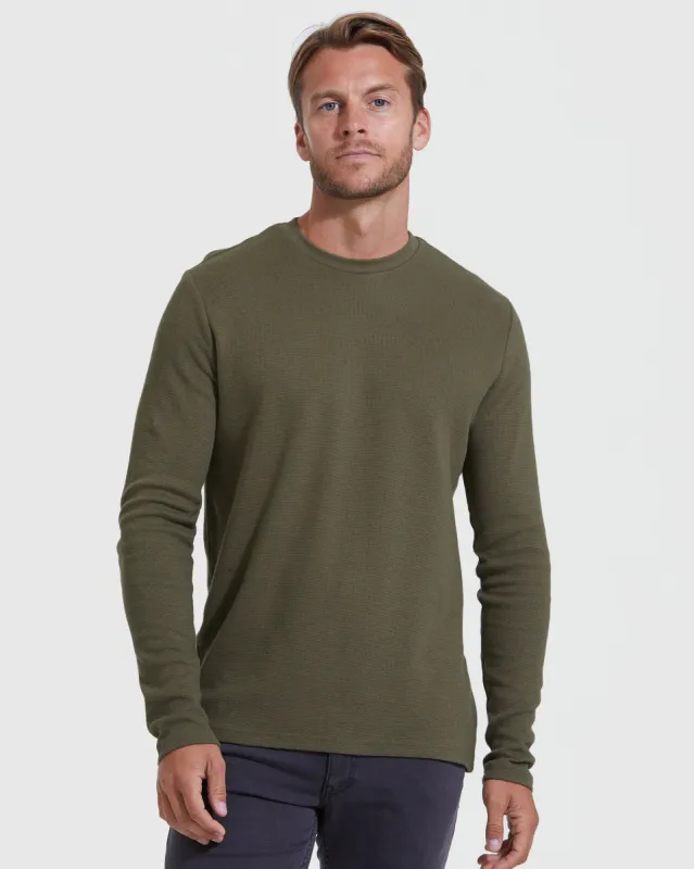 Military Green Waffle Long Sleeve Crew Neck sold by True Classic