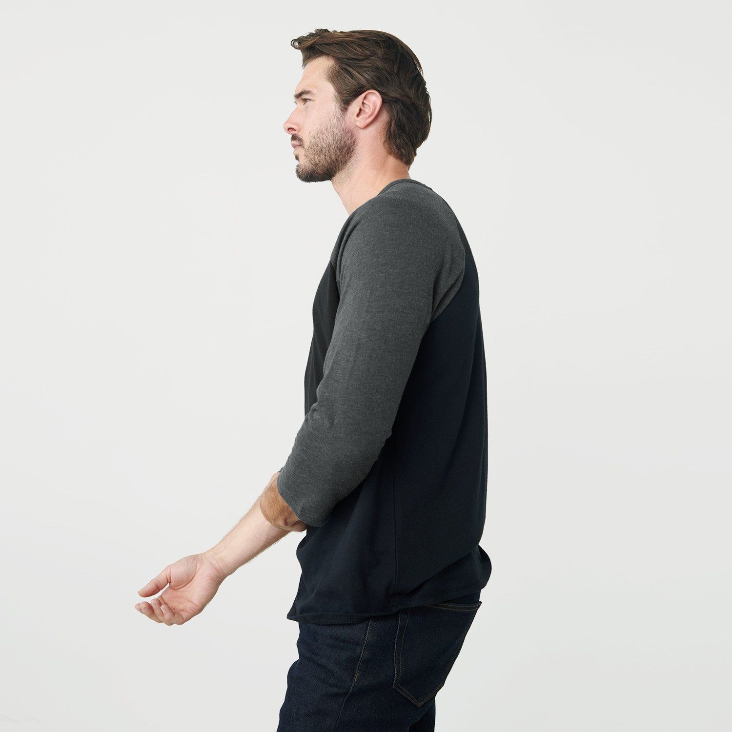 Black/Charcoal Heather Baseball Raglan sold by True Classic product image thumbnail 4
