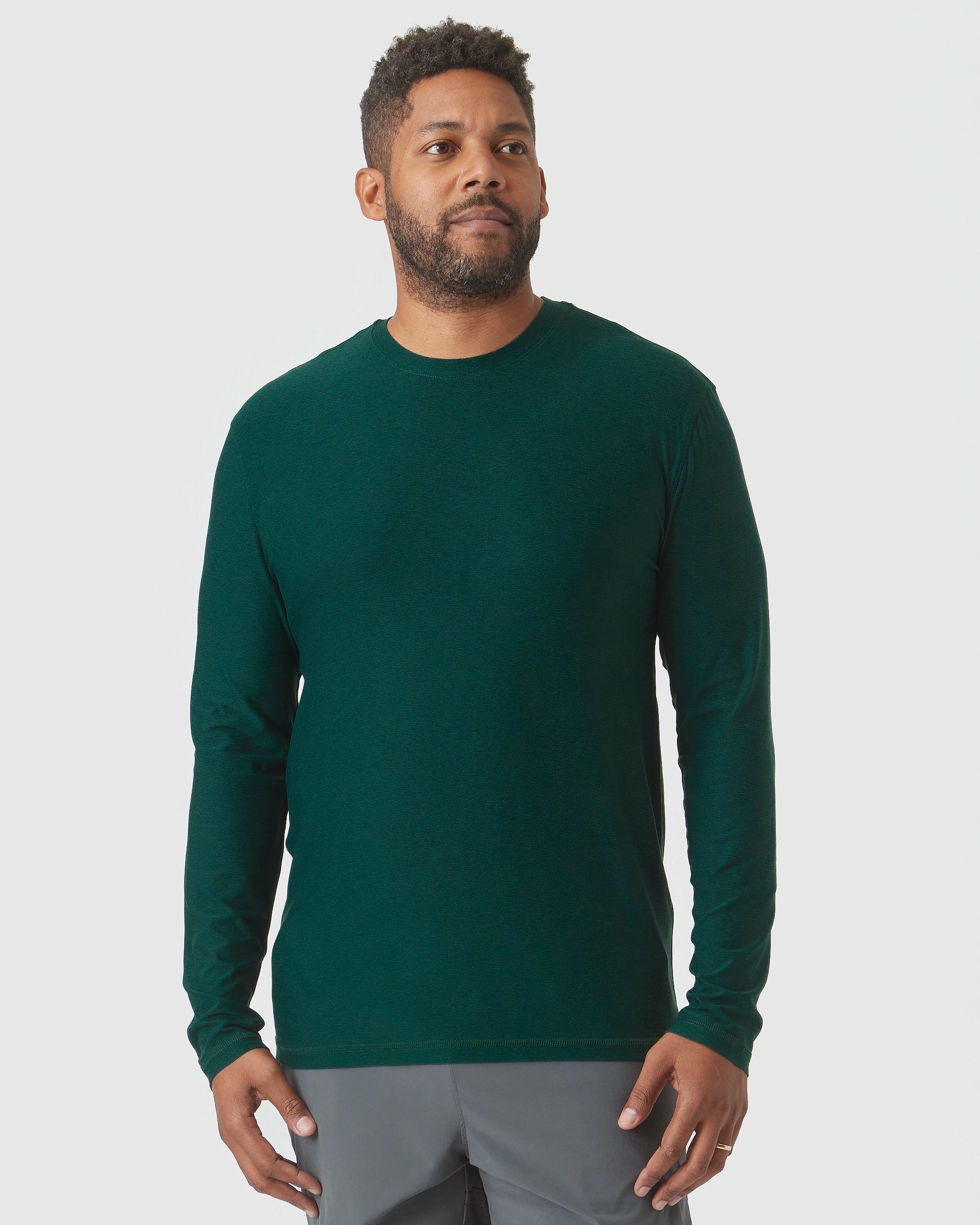 Evergreen Heather Active Long Sleeve Crew T-Shirt sold by True Classic