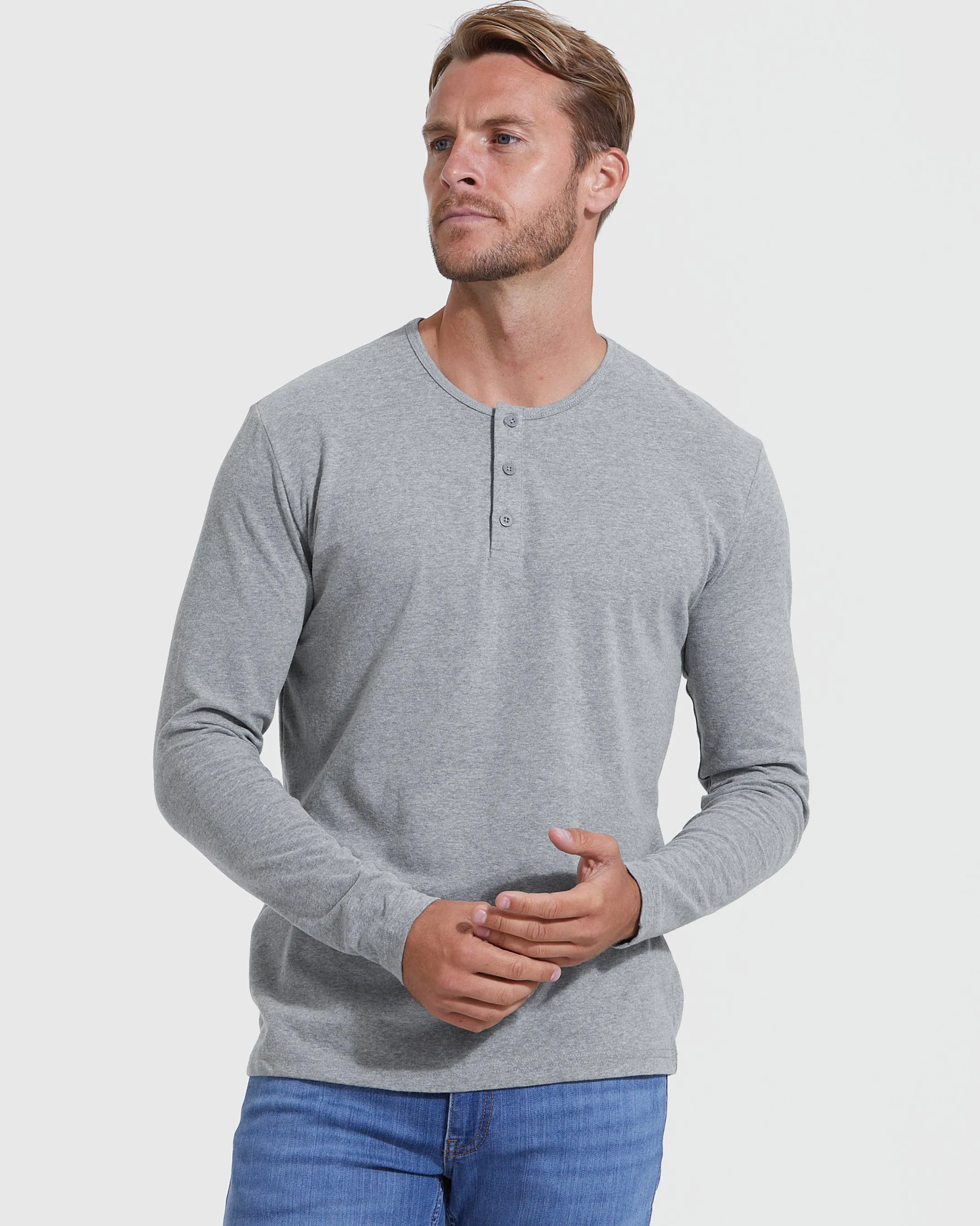 Heather Gray Classic Long Sleeve Henley sold by True Classic