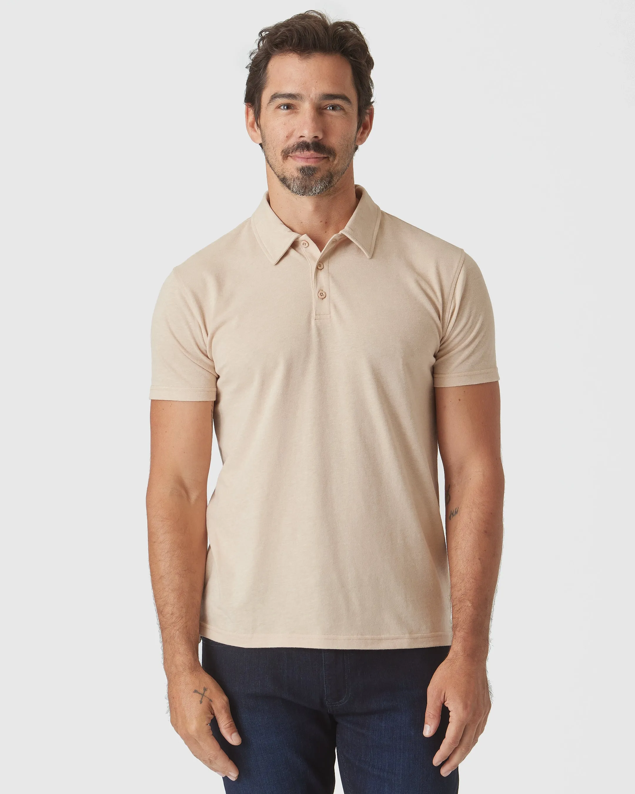 Light Camel Cream Heather Short Sleeve Polo sold by True Classic