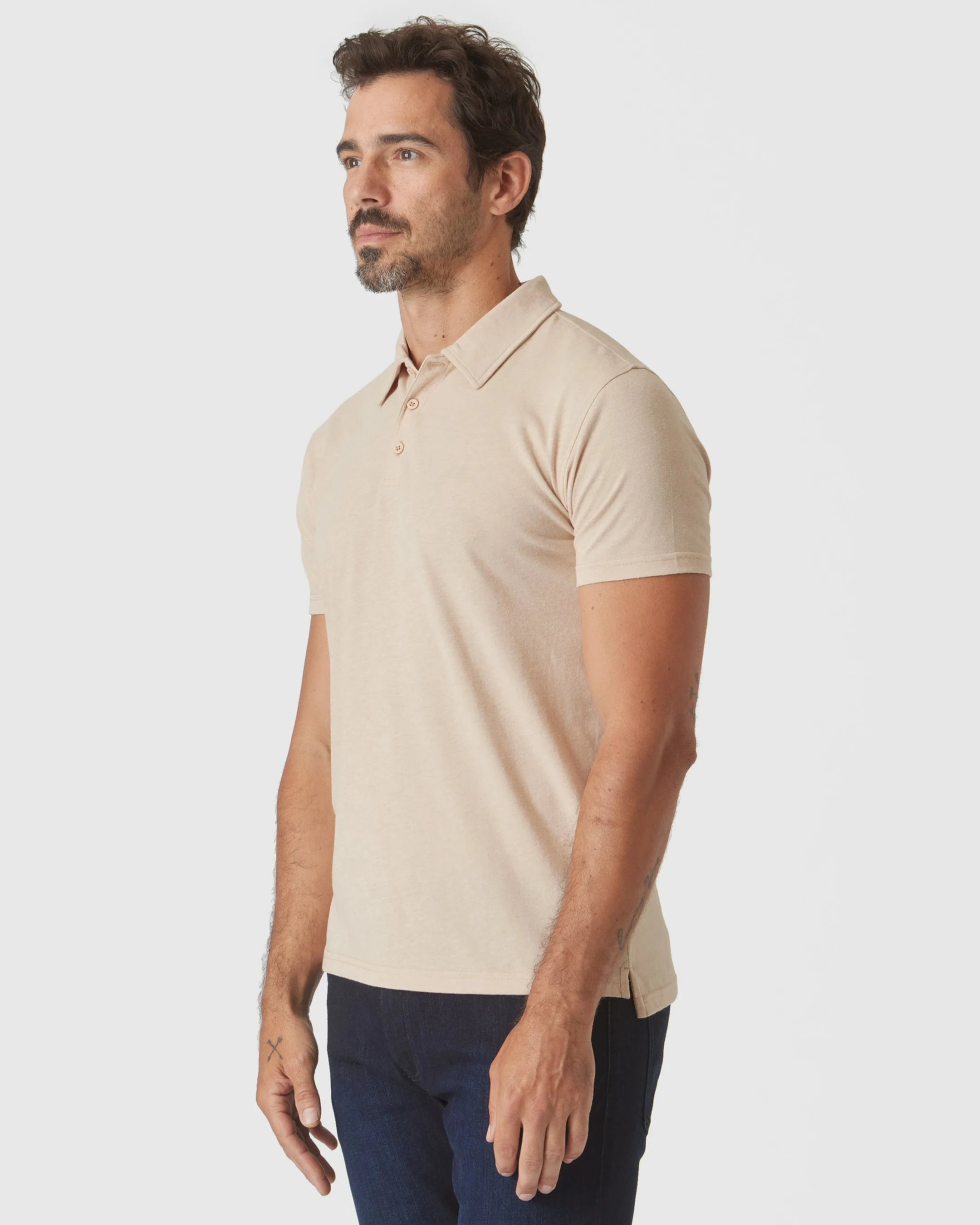 Light Camel Cream Heather Short Sleeve Polo sold by True Classic product image thumbnail 4
