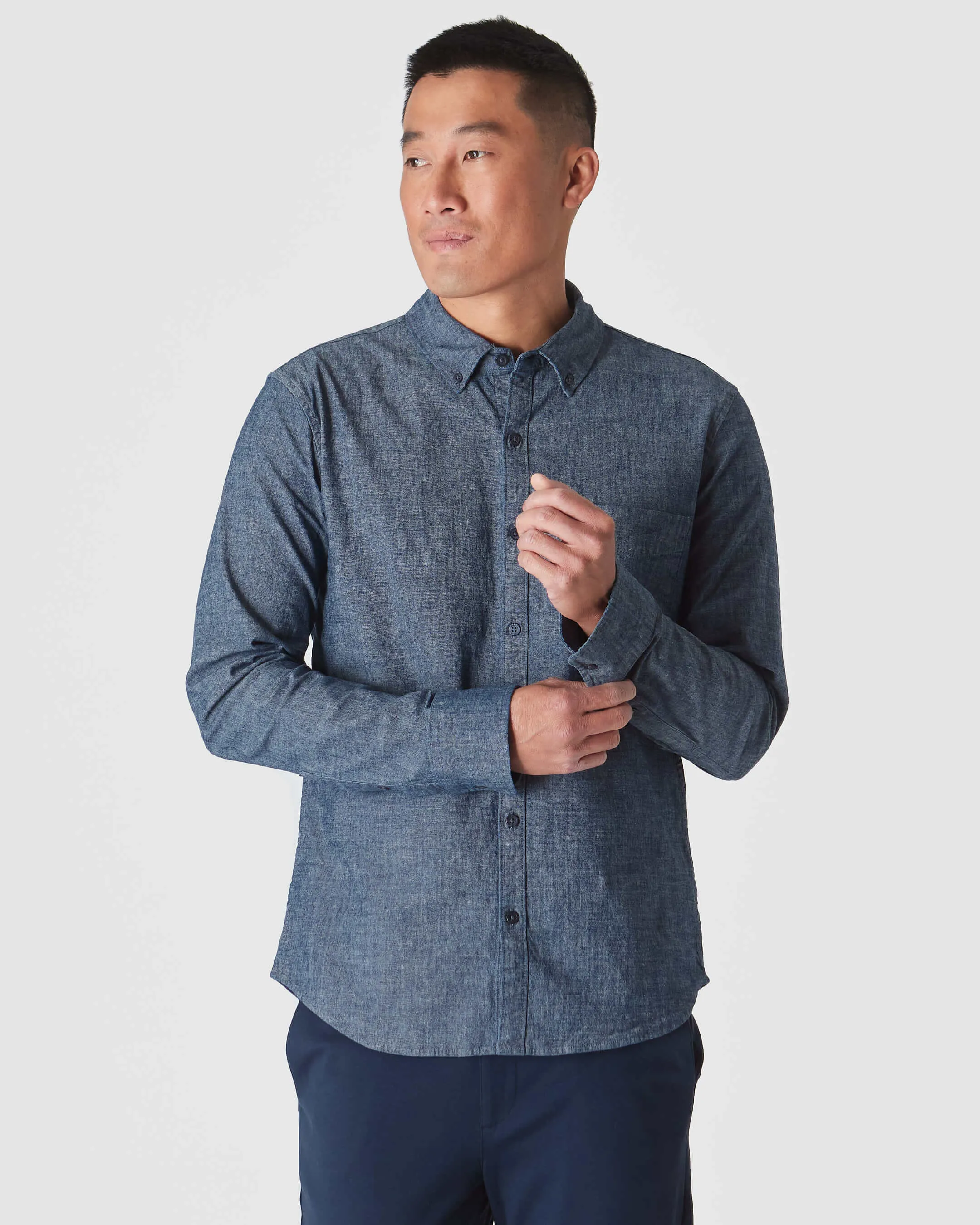Medium Indigo Wash Long Sleeve Chambray Shirt sold by True Classic