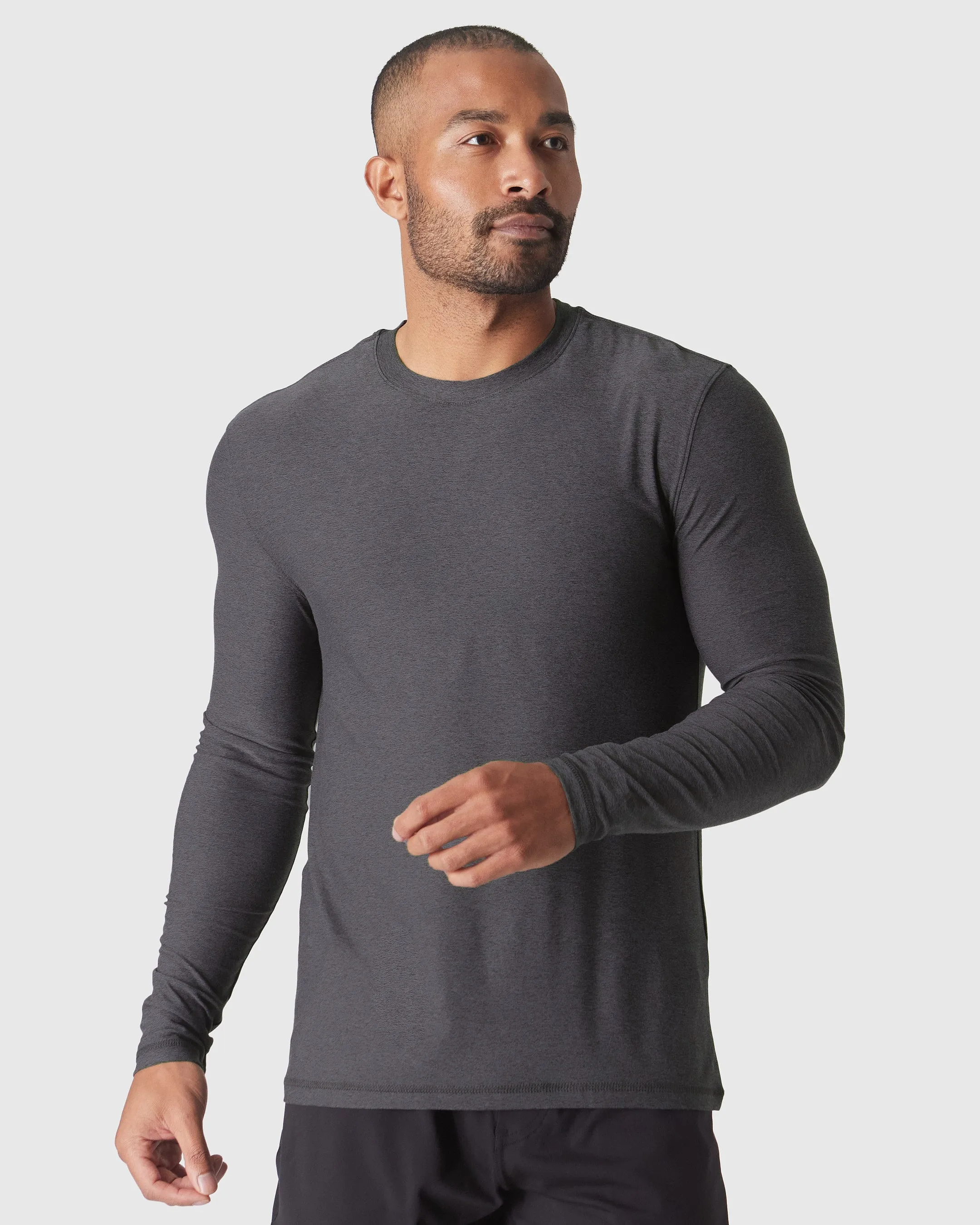 Dark Heather Tempest Long Sleeve Active Crew Neck sold by True Classic