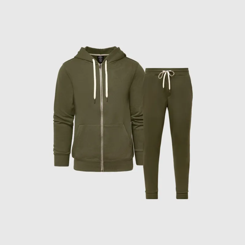 Military Green Fleece Zip Hoodie and Jogger Set sold by True Classic