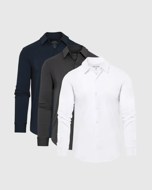 The Base Long Sleeve Button Up 3-Pack sold by True Classic