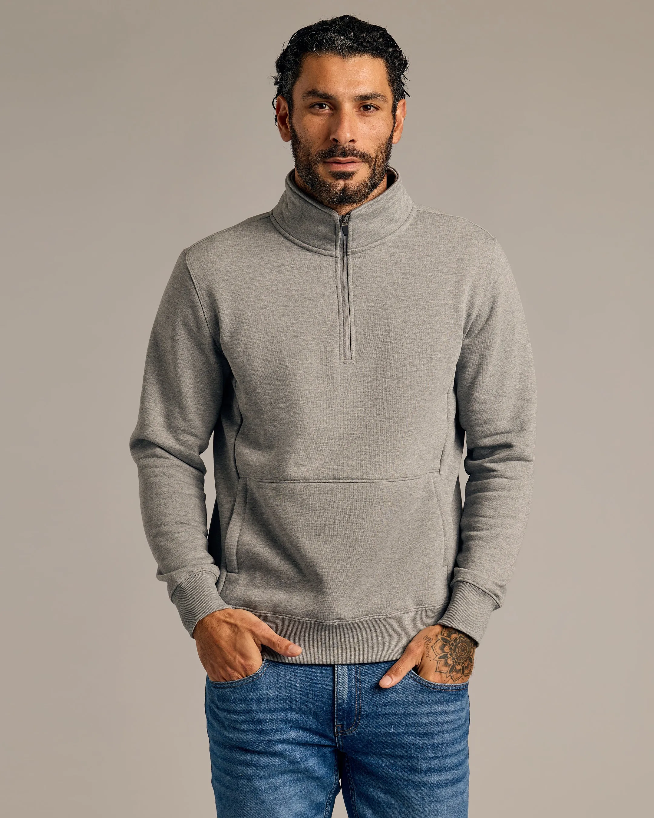 Medium Heather Gray Half Zip Fleece Sweatshirt & Jogger Outfit 2-Pack sold by True Classic product image thumbnail 2