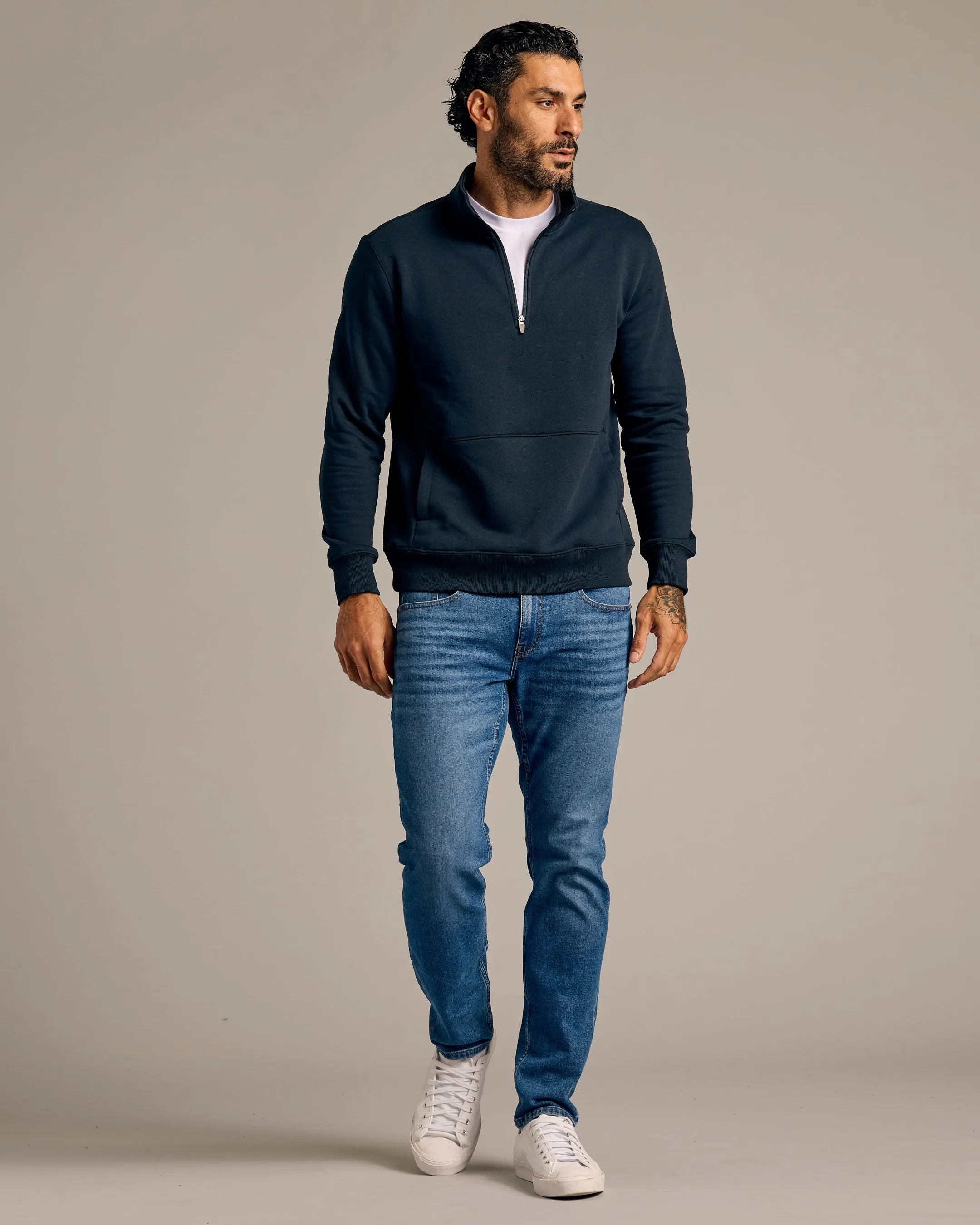 Navy Half Zip Fleece Sweatshirt sold by True Classic product image thumbnail 4