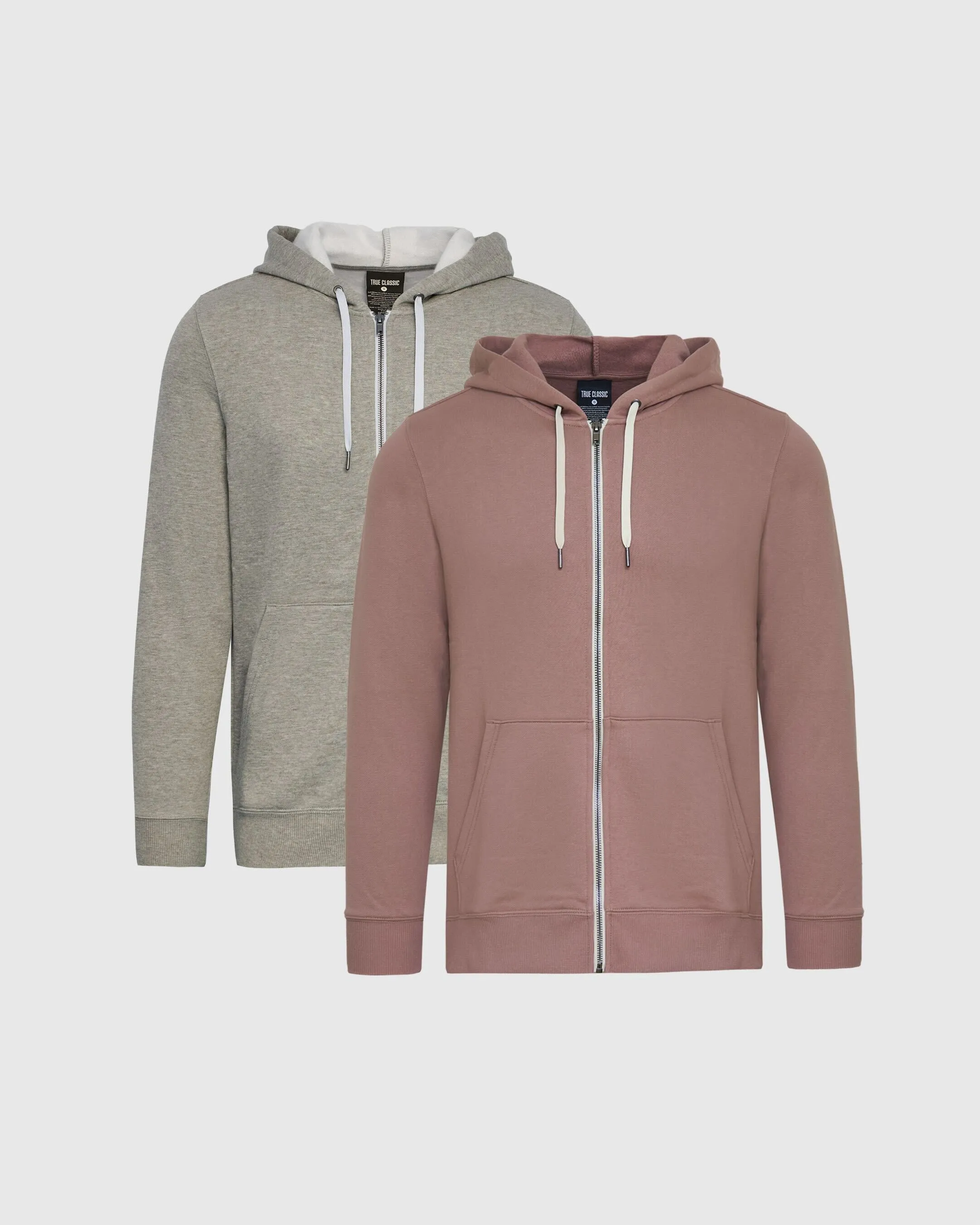 Slate Mauve & Medium Heather Gray Full Zip Fleece Hoodie 2-Pack sold by True Classic