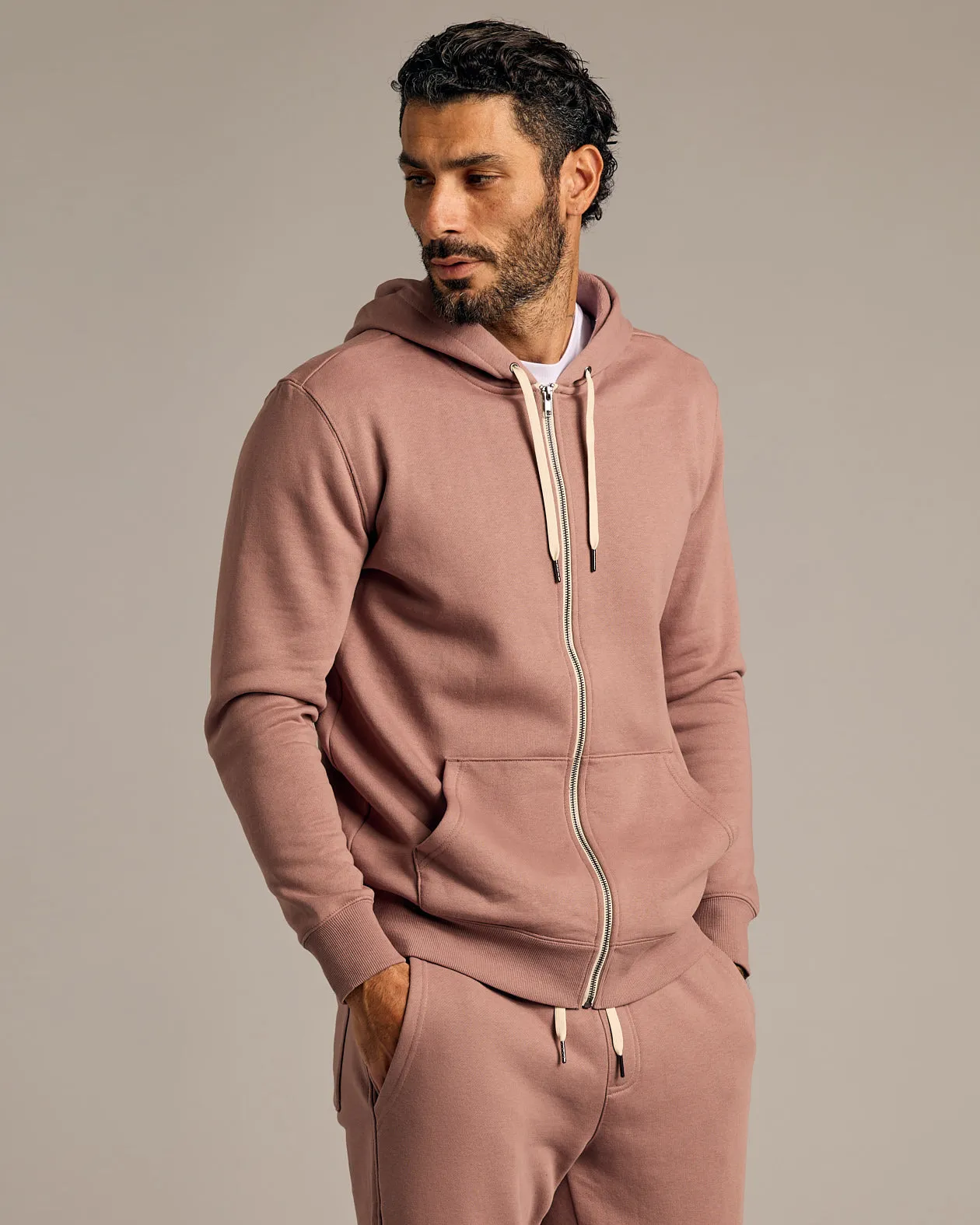 Slate Mauve Fleece French Terry Zip Hoodie sold by True Classic