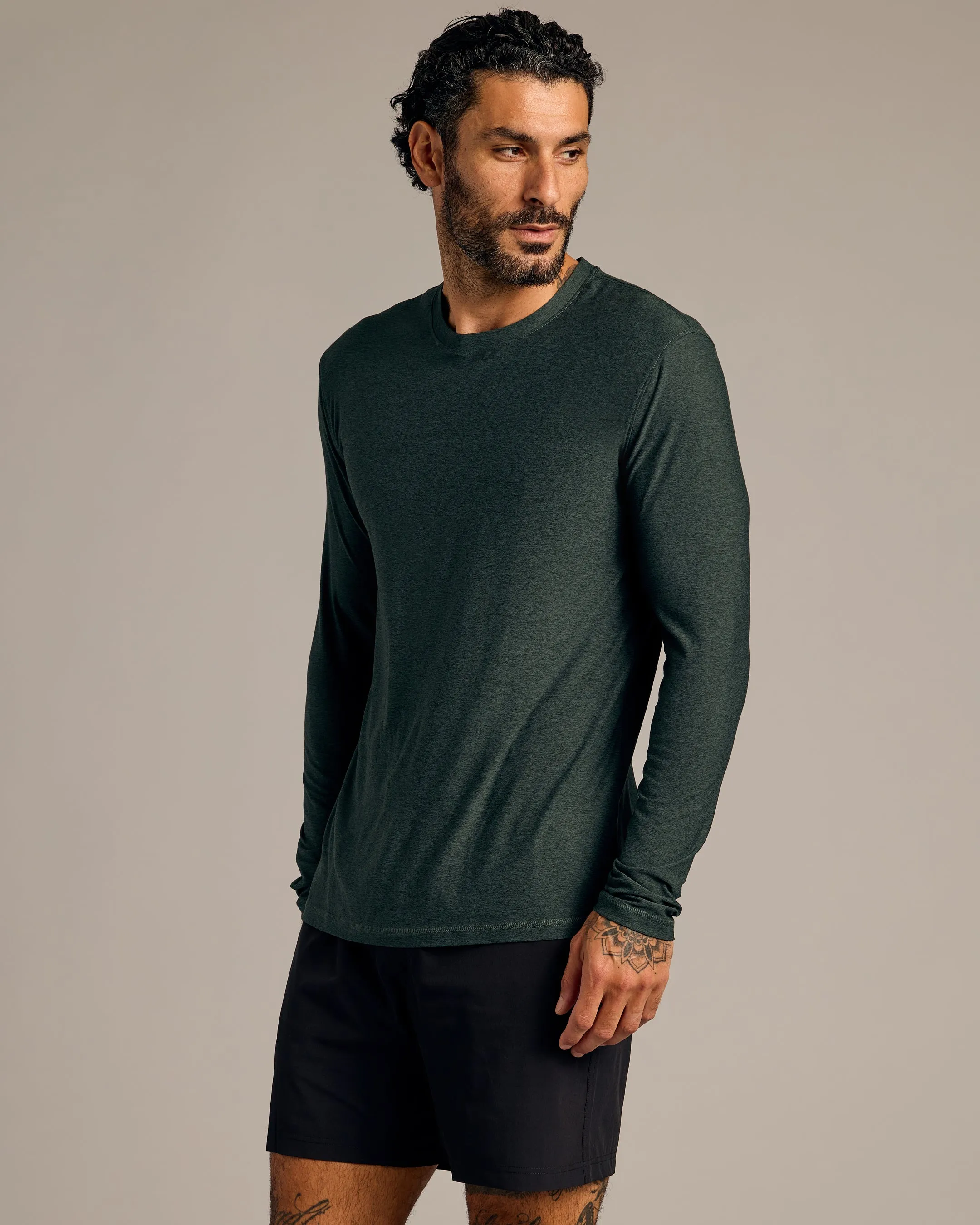 Dark Heather Forest Active Long Sleeve Crew T-Shirt sold by True Classic
