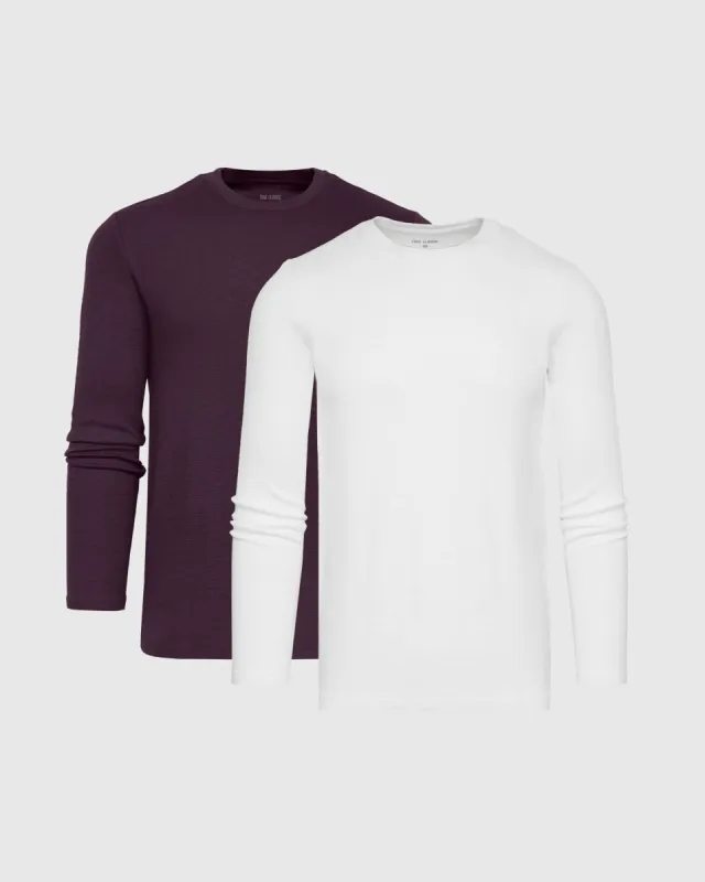Plum and White Long Sleeve Waffle Crew 2-Pack sold by True Classic