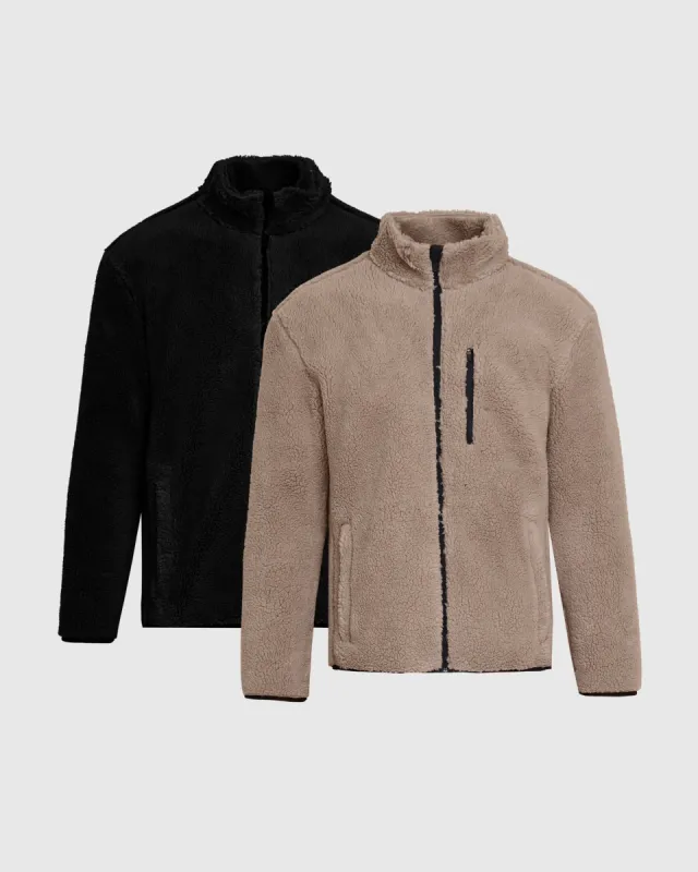 Taupe Black Sherpa Full Zip Jacket 2-Pack sold by True Classic