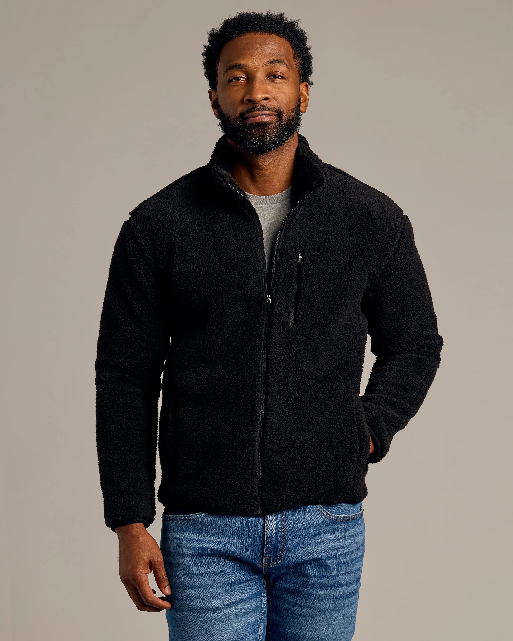 Black Sherpa Full Zip Jacket sold by True Classic product image thumbnail 4
