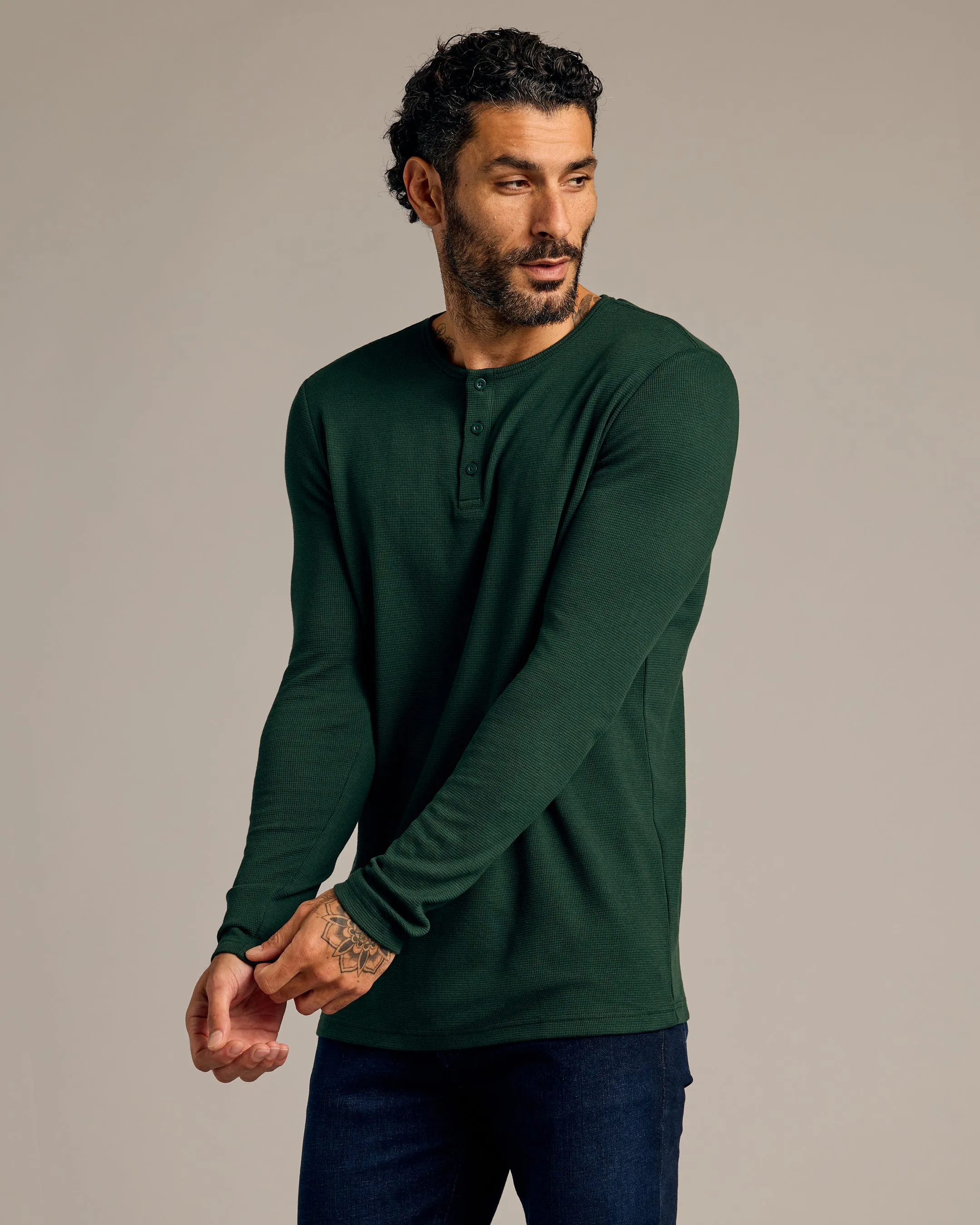 Kale Waffle Long Sleeve Henley sold by True Classic