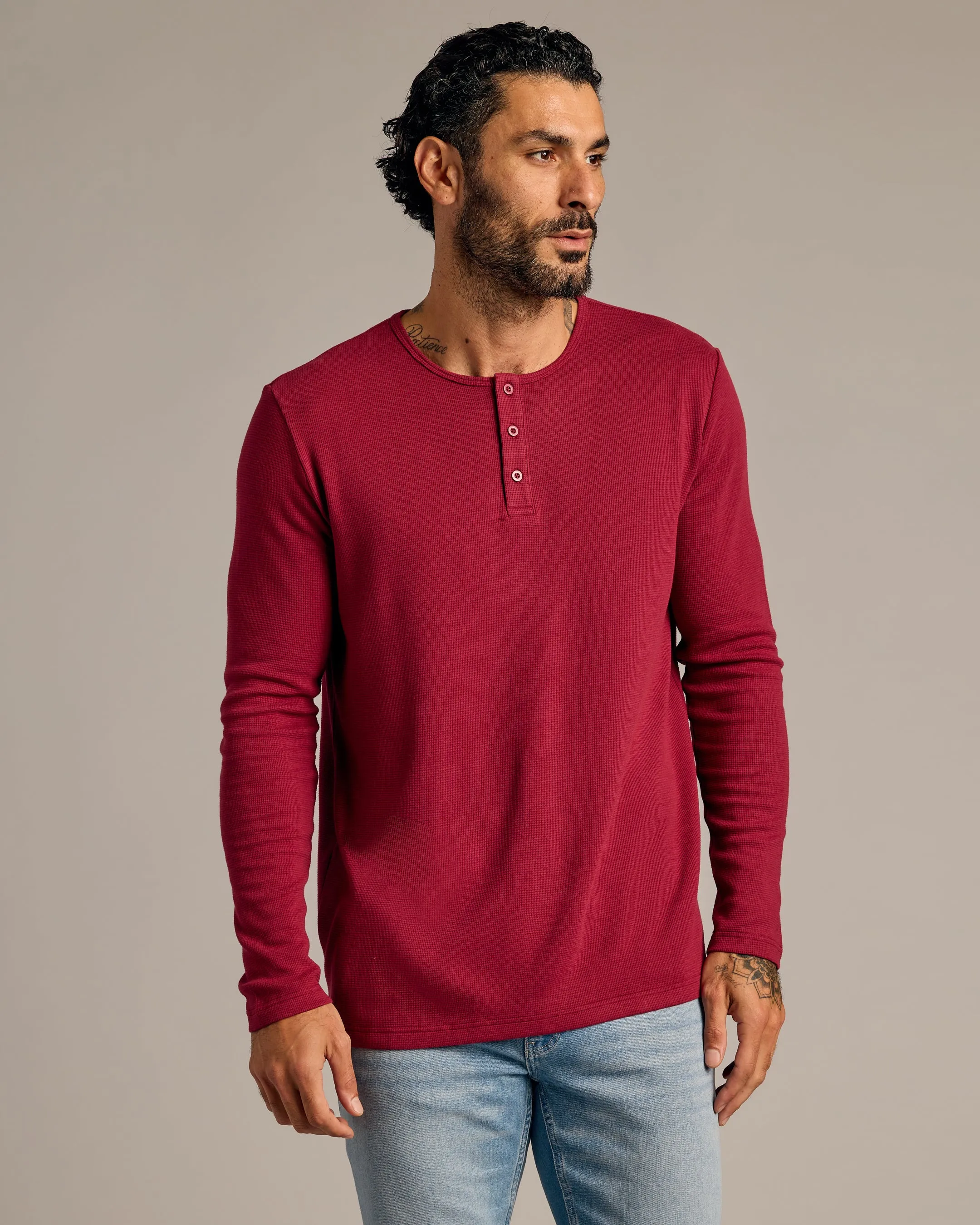 Pinot Waffle Long Sleeve Henley sold by True Classic
