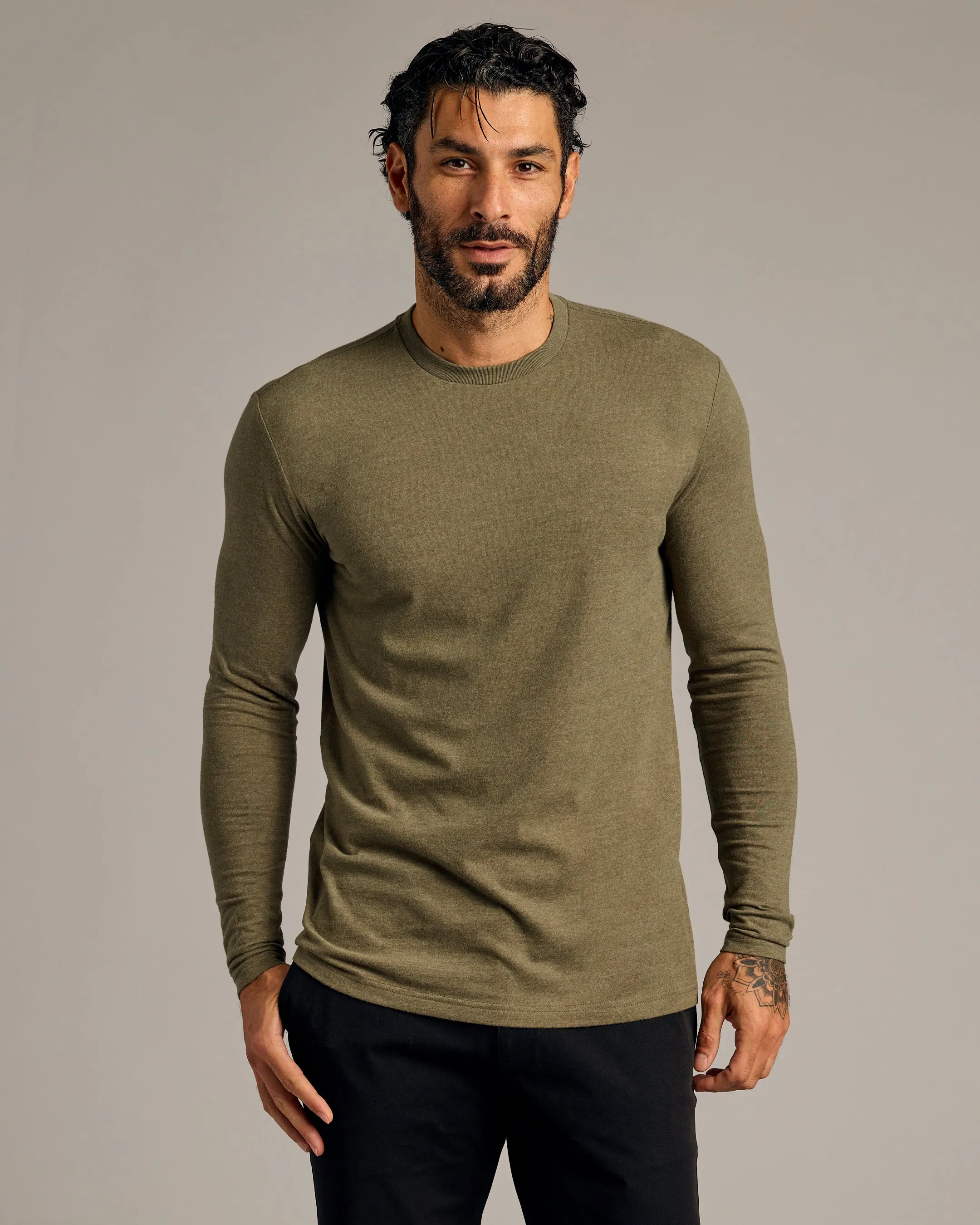 Heather Military Green Tall Long Sleeve T-Shirt sold by True Classic