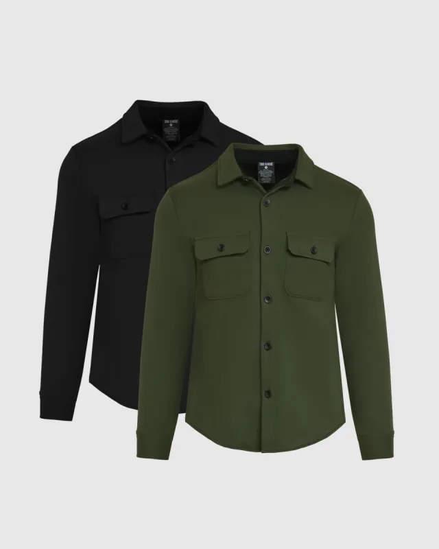 Black & Dark Olive Fleece Shirt Jacket 2-Pack sold by True Classic