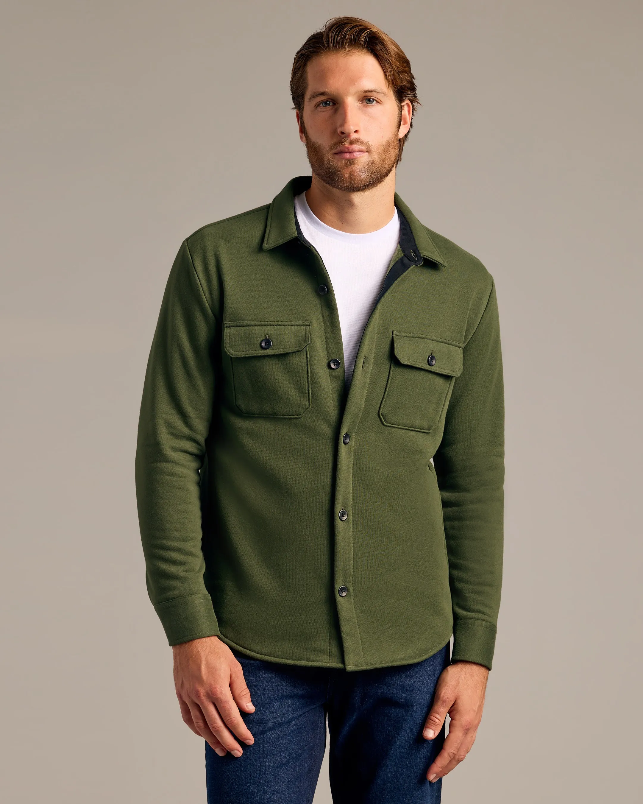 Dark Olive Fleece Shirt Jacket sold by True Classic product image thumbnail 4