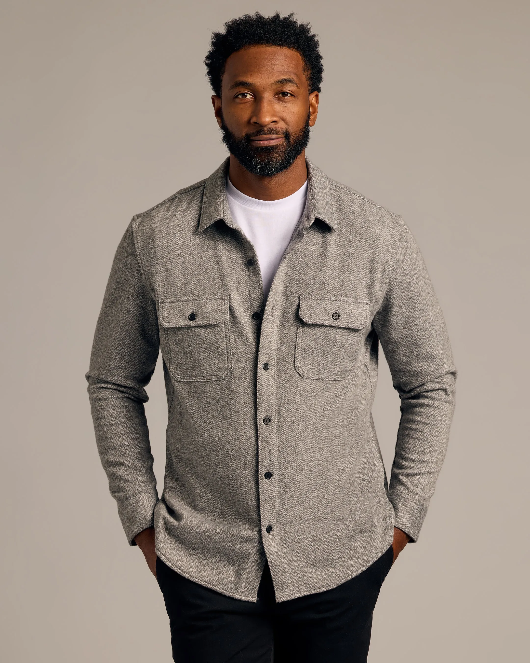 Light Heather Gray Shirt Jacket sold by True Classic product image thumbnail 4