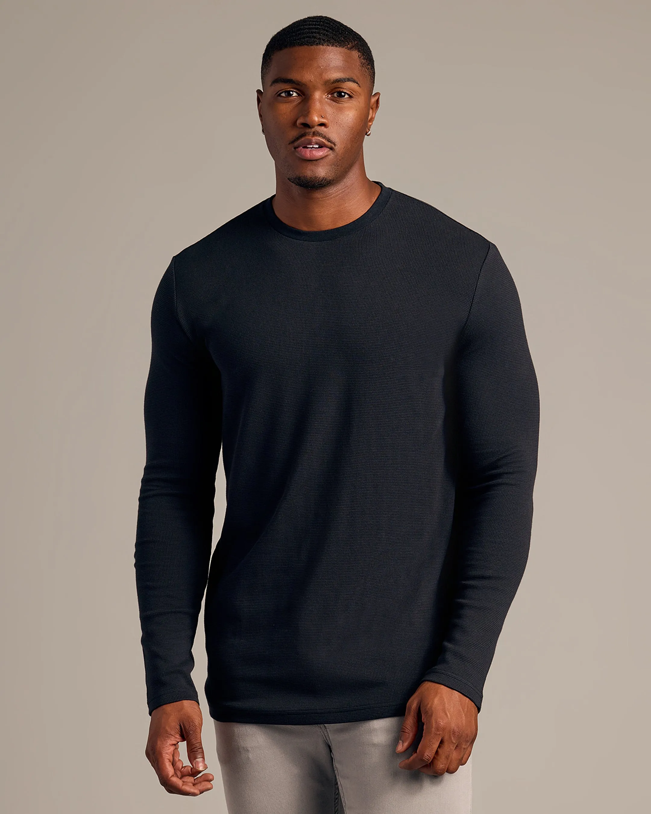 Black Long Sleeve Tall Waffle Crew sold by True Classic