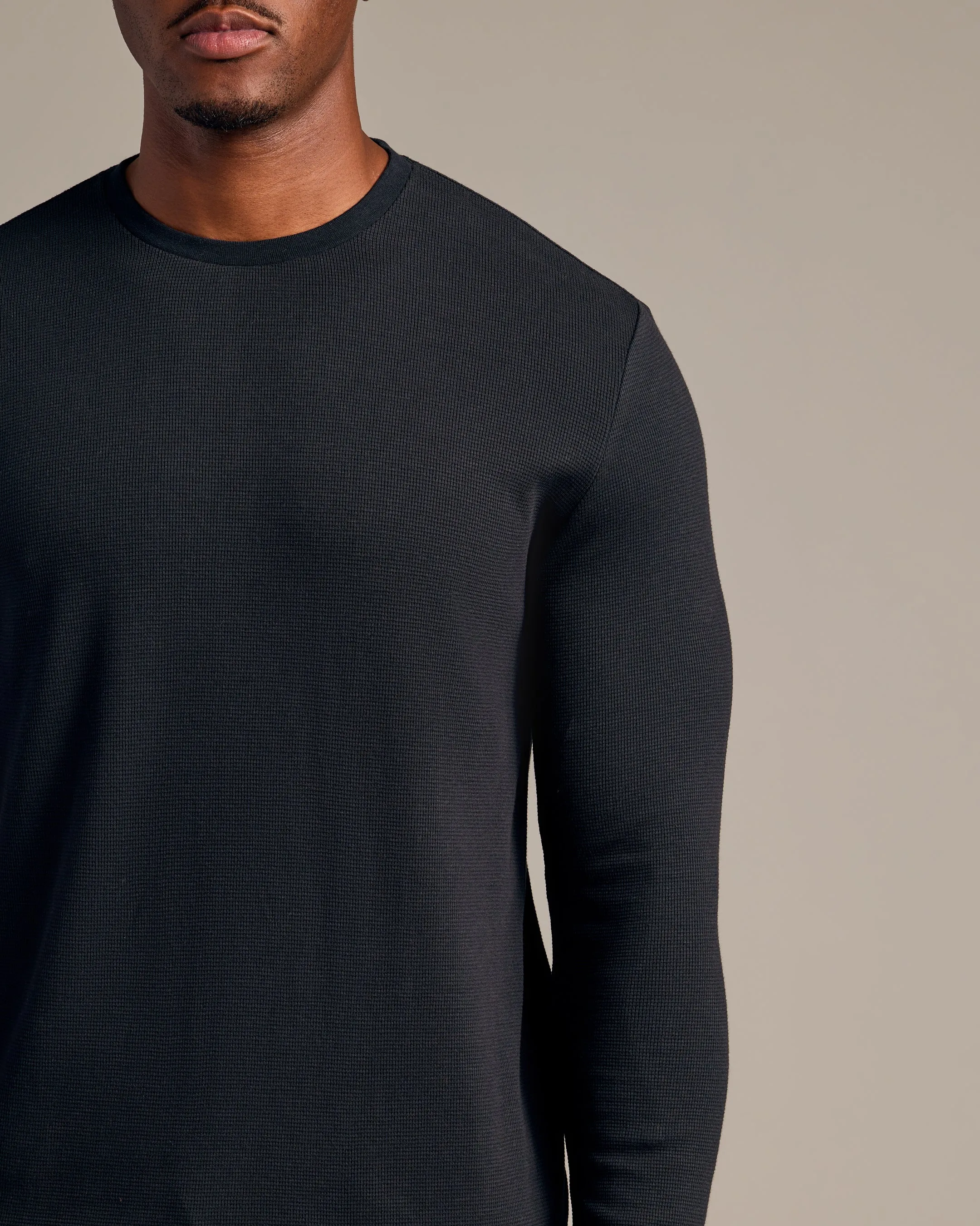 Black Long Sleeve Tall Waffle Crew sold by True Classic product image thumbnail 4