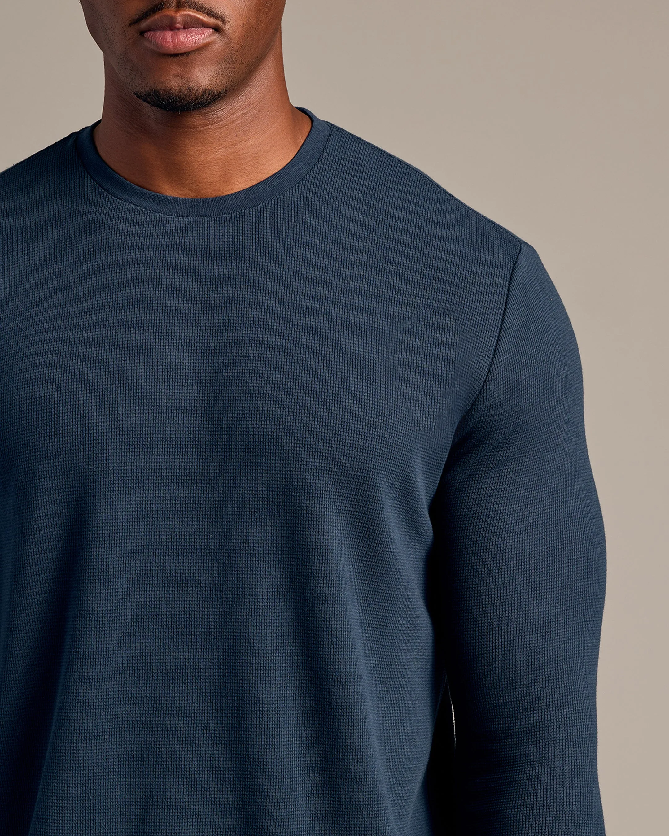Navy Long Sleeve Tall Waffle Crew sold by True Classic product image thumbnail 4