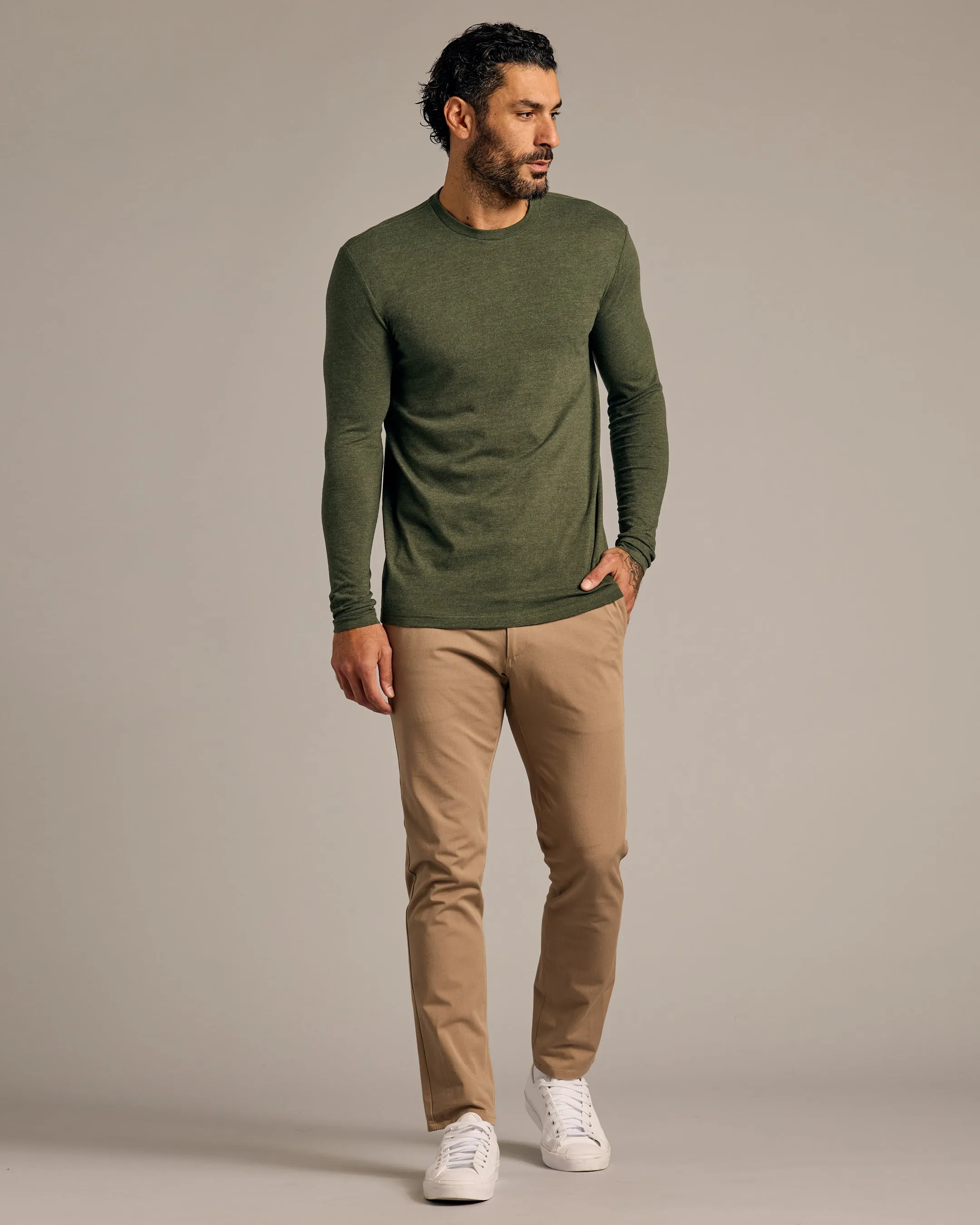 Dark Heather Olive Tall Long Sleeve T-Shirt sold by True Classic product image thumbnail 4