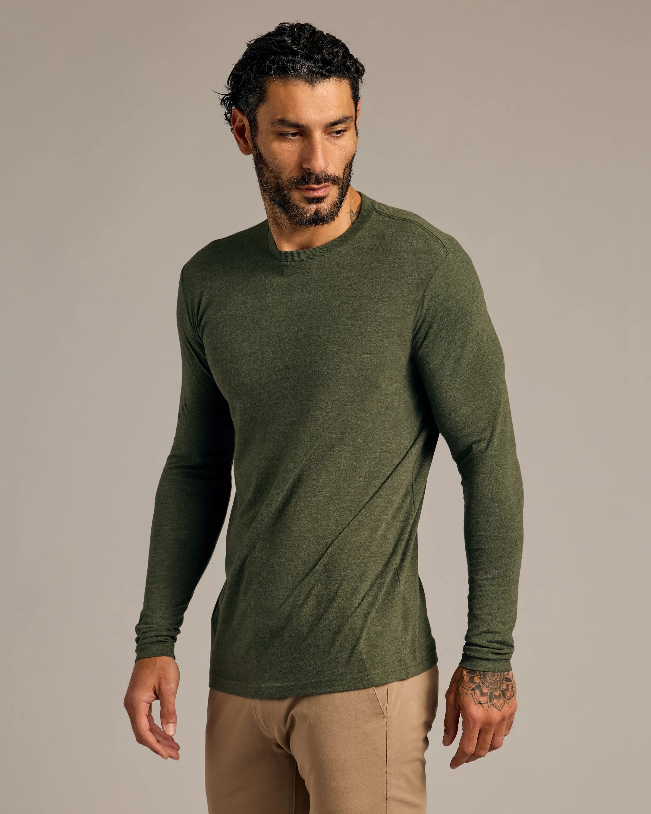 Dark Heather Olive Tall Long Sleeve T-Shirt sold by True Classic