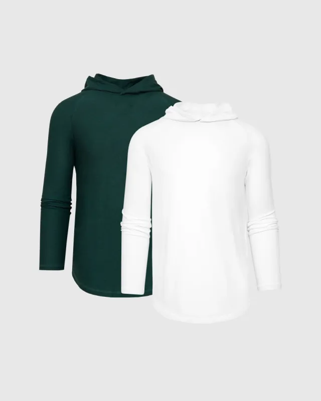 Heather Evergreen & White Active Long Sleeve Hoodie 2-Pack sold by True Classic