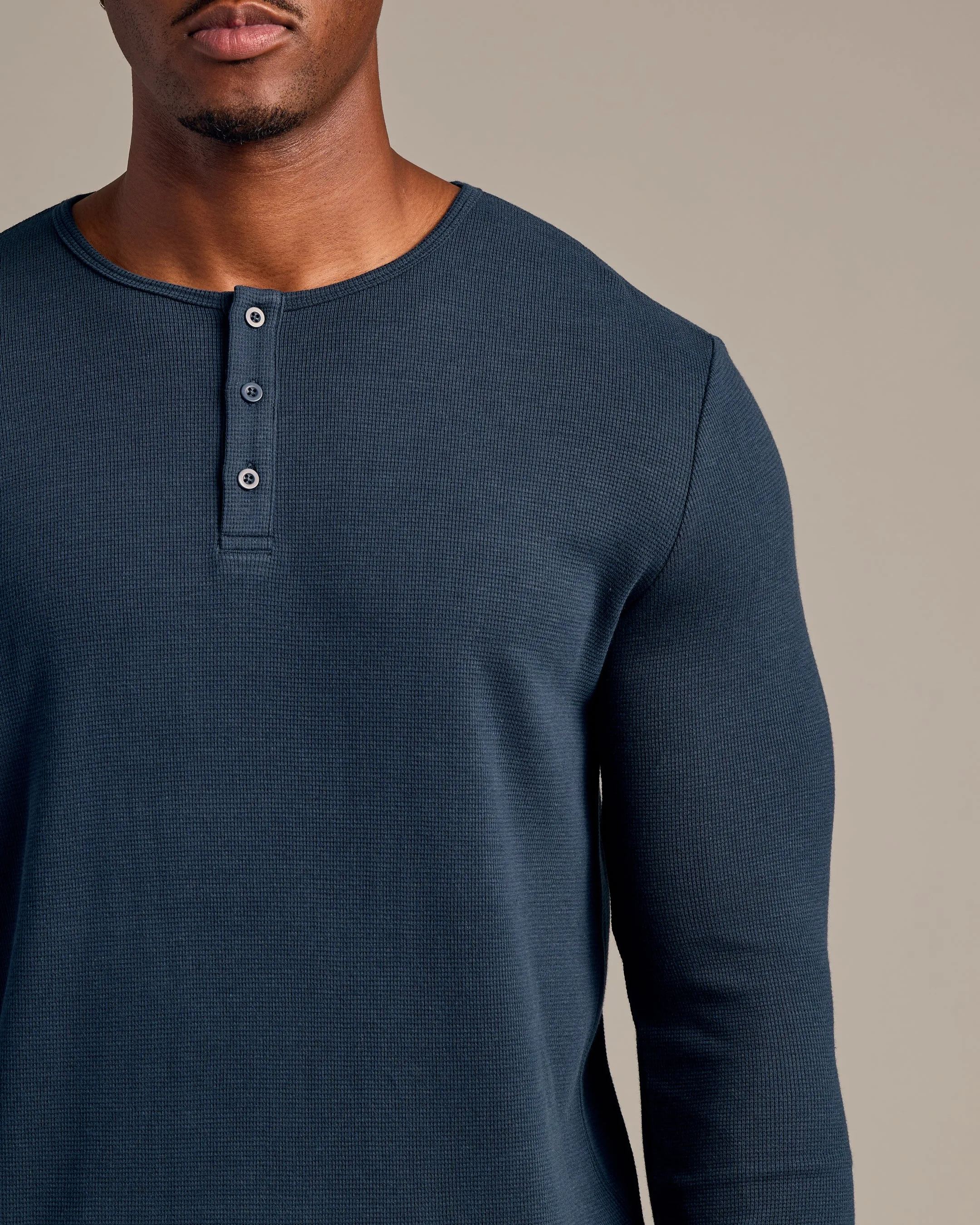 Navy Tall Waffle Long Sleeve Henley sold by True Classic product image thumbnail 5