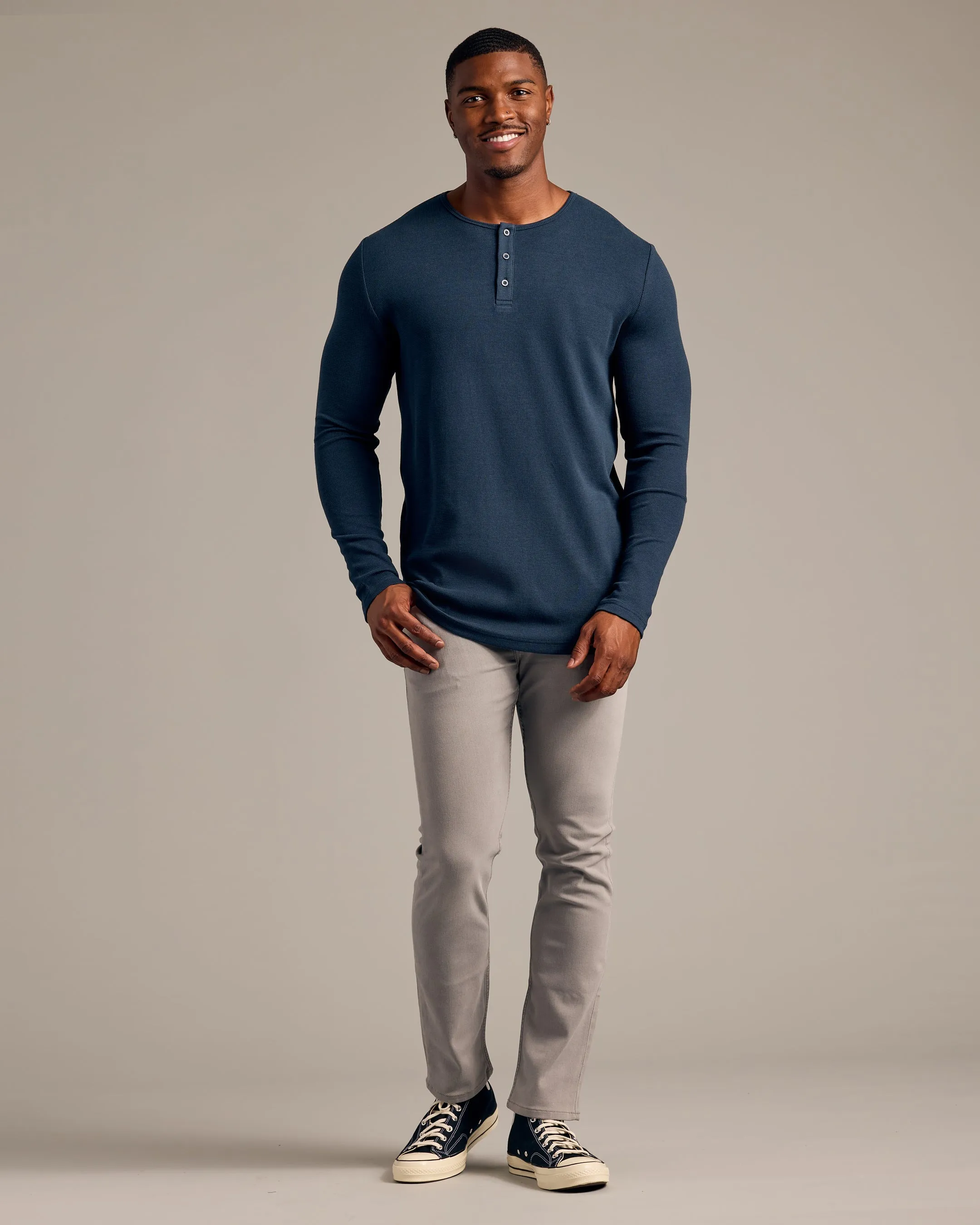 Navy Tall Waffle Long Sleeve Henley sold by True Classic product image thumbnail 4