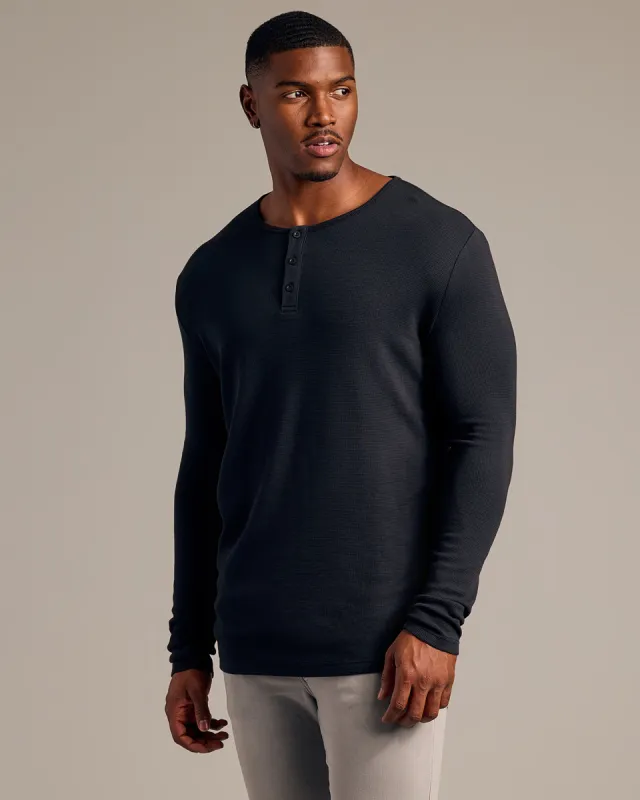 Black Tall Waffle Long Sleeve Henley sold by True Classic