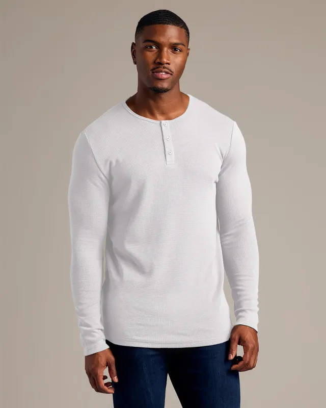 White Tall Waffle Long Sleeve Henley sold by True Classic