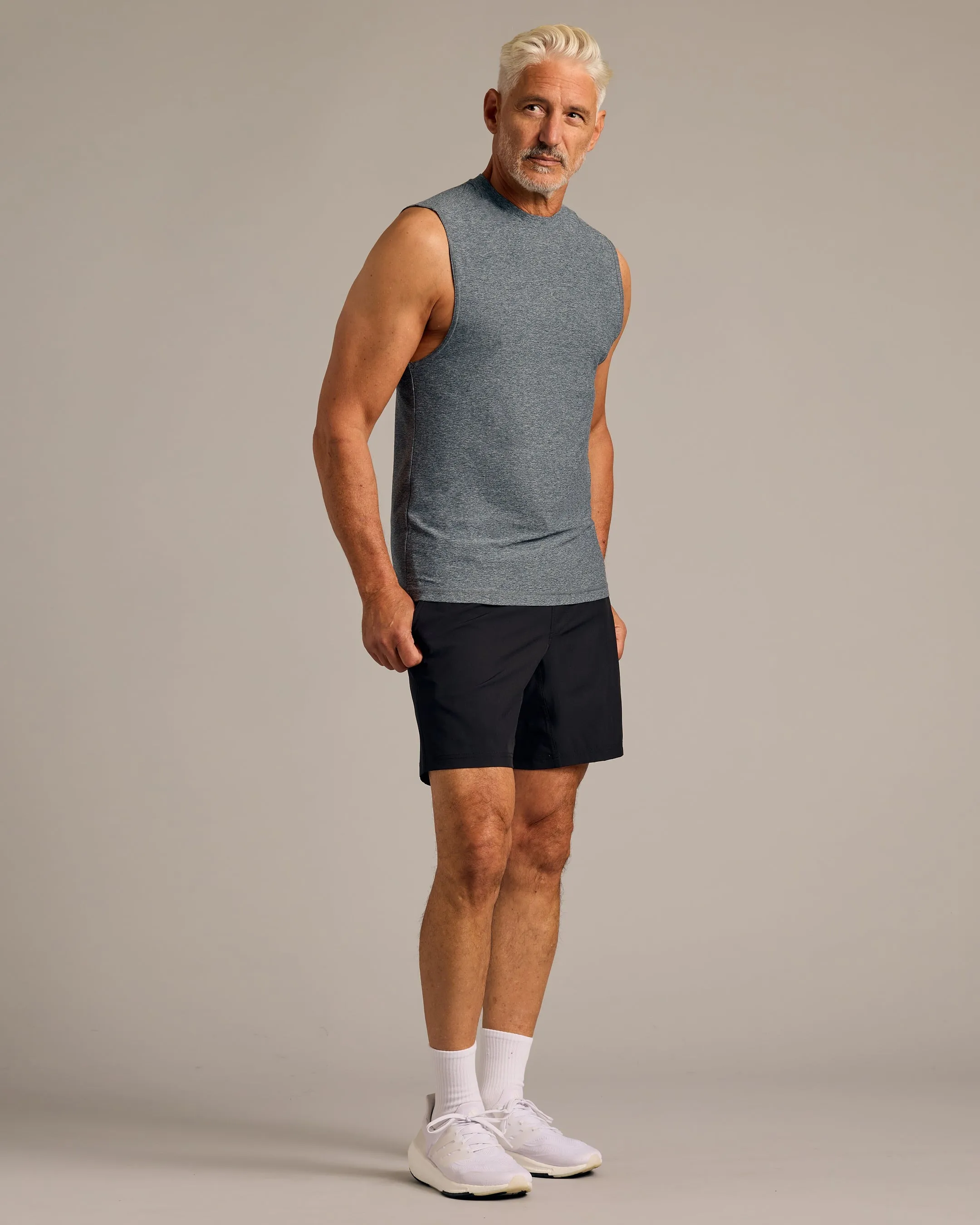 Heather Navy Sleeveless Active Muscle Tee sold by True Classic product image thumbnail 4