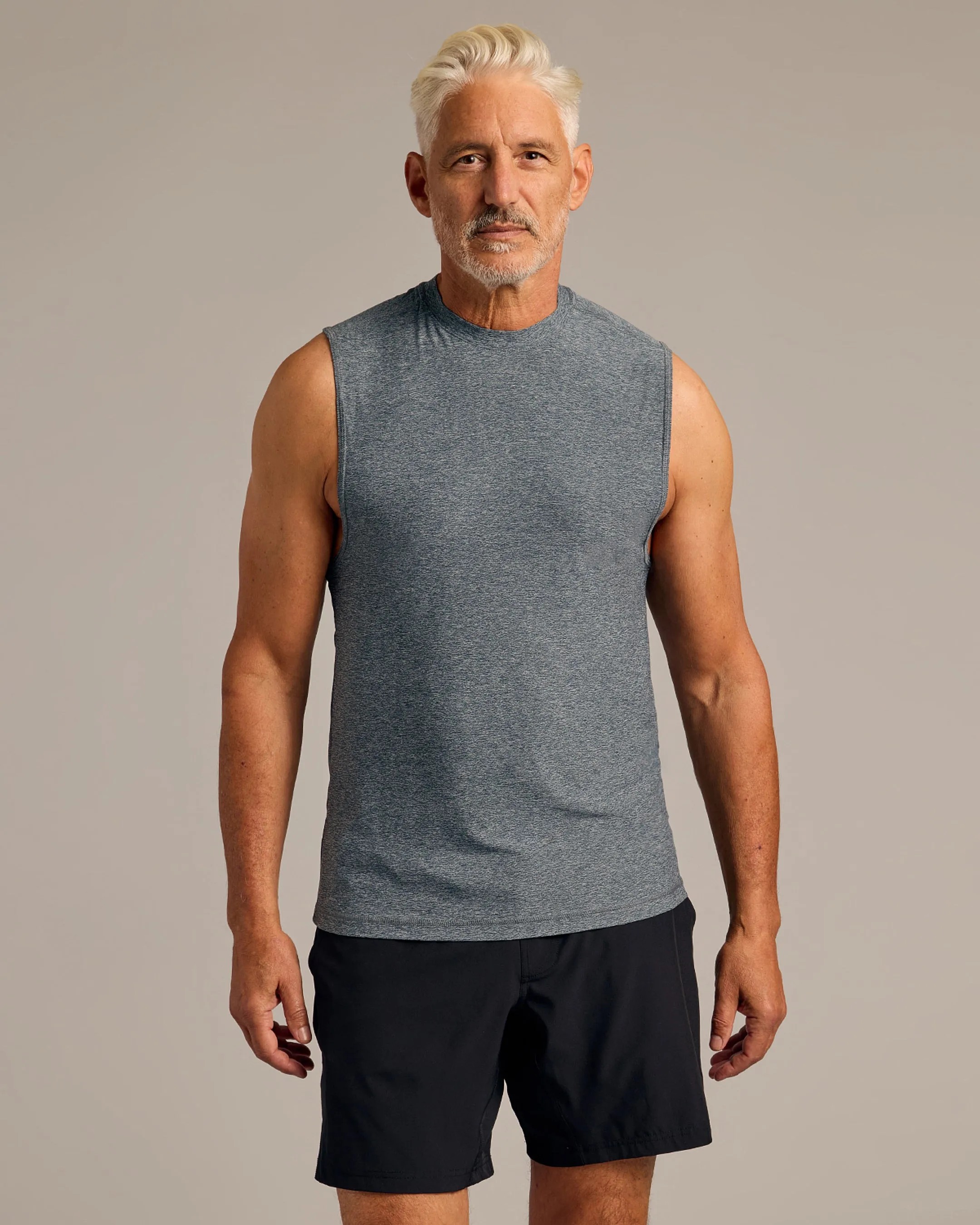 Heather Navy Sleeveless Active Muscle Tee sold by True Classic