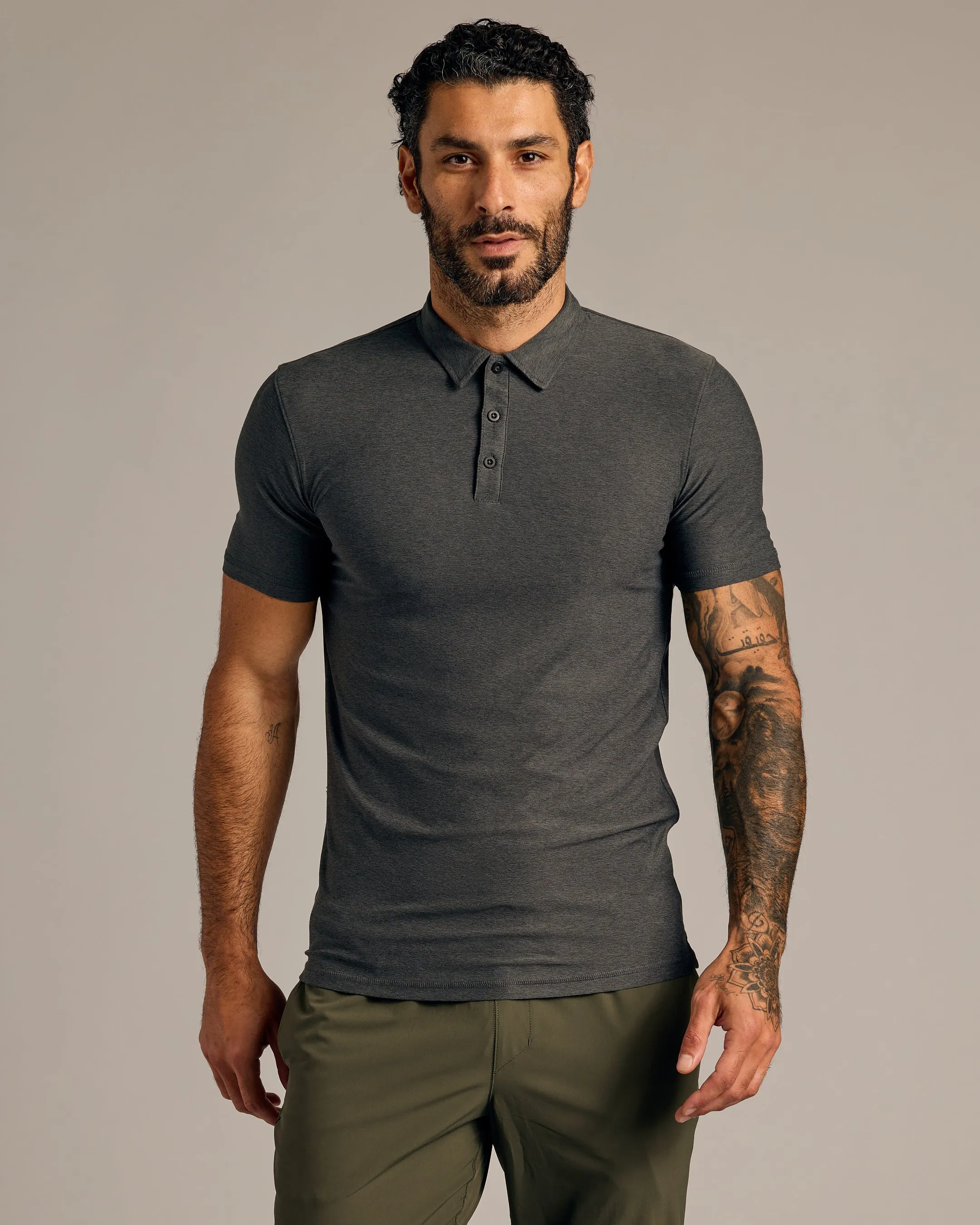 Charcoal Heather Gray Short Sleeve Tall Active Polo sold by True Classic
