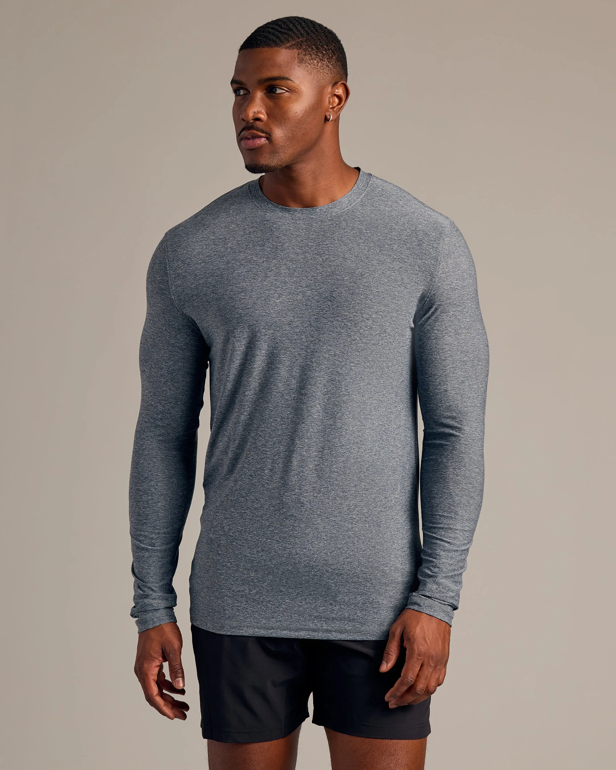 Heather Navy Long Sleeve Tall Active Crew sold by True Classic