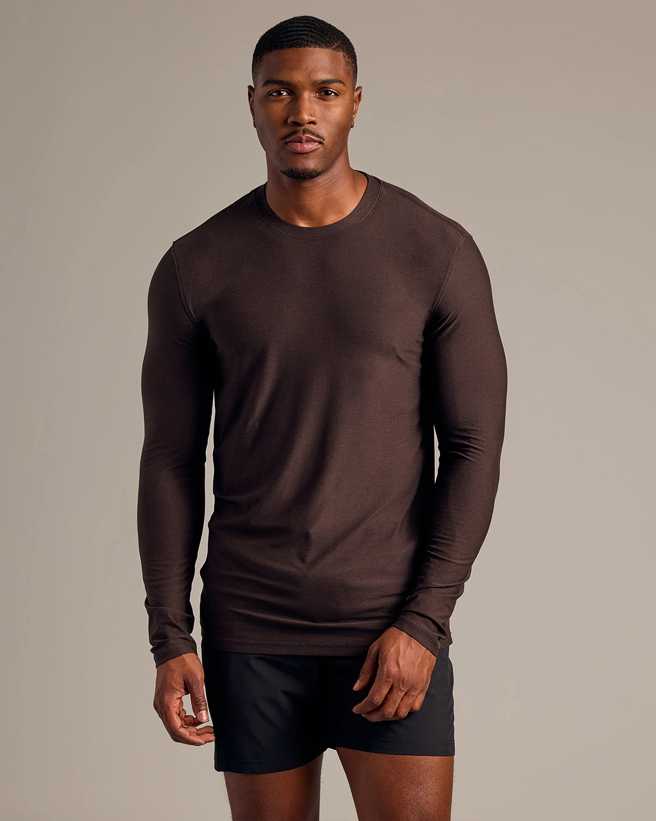 Dark Heather Cocoa Long Sleeve Tall Active Crew sold by True Classic