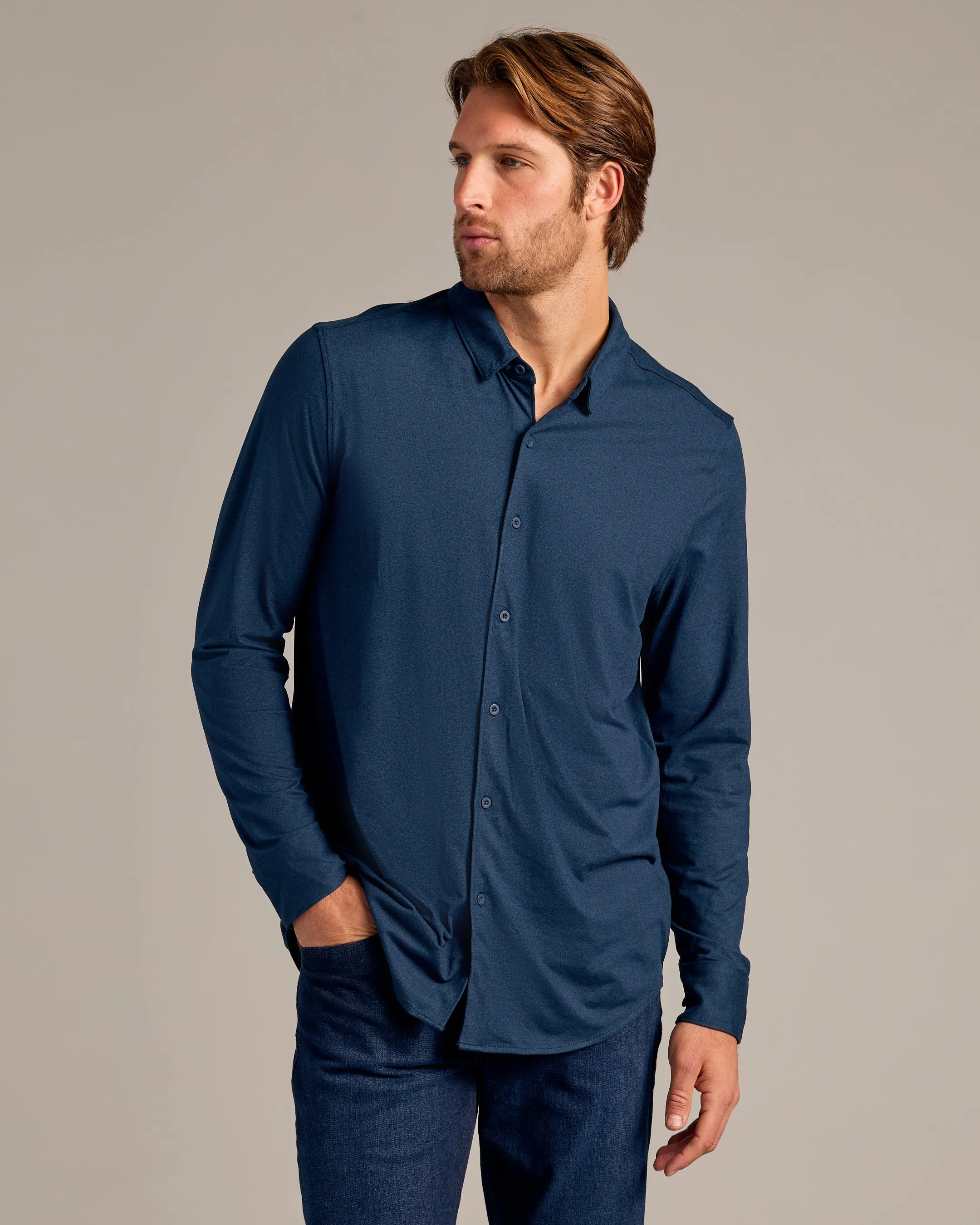 Dark Heather Navy and Dark Heather Military Green Do-It-All Comfort Shirt 2-Pack sold by True Classic product image thumbnail 2