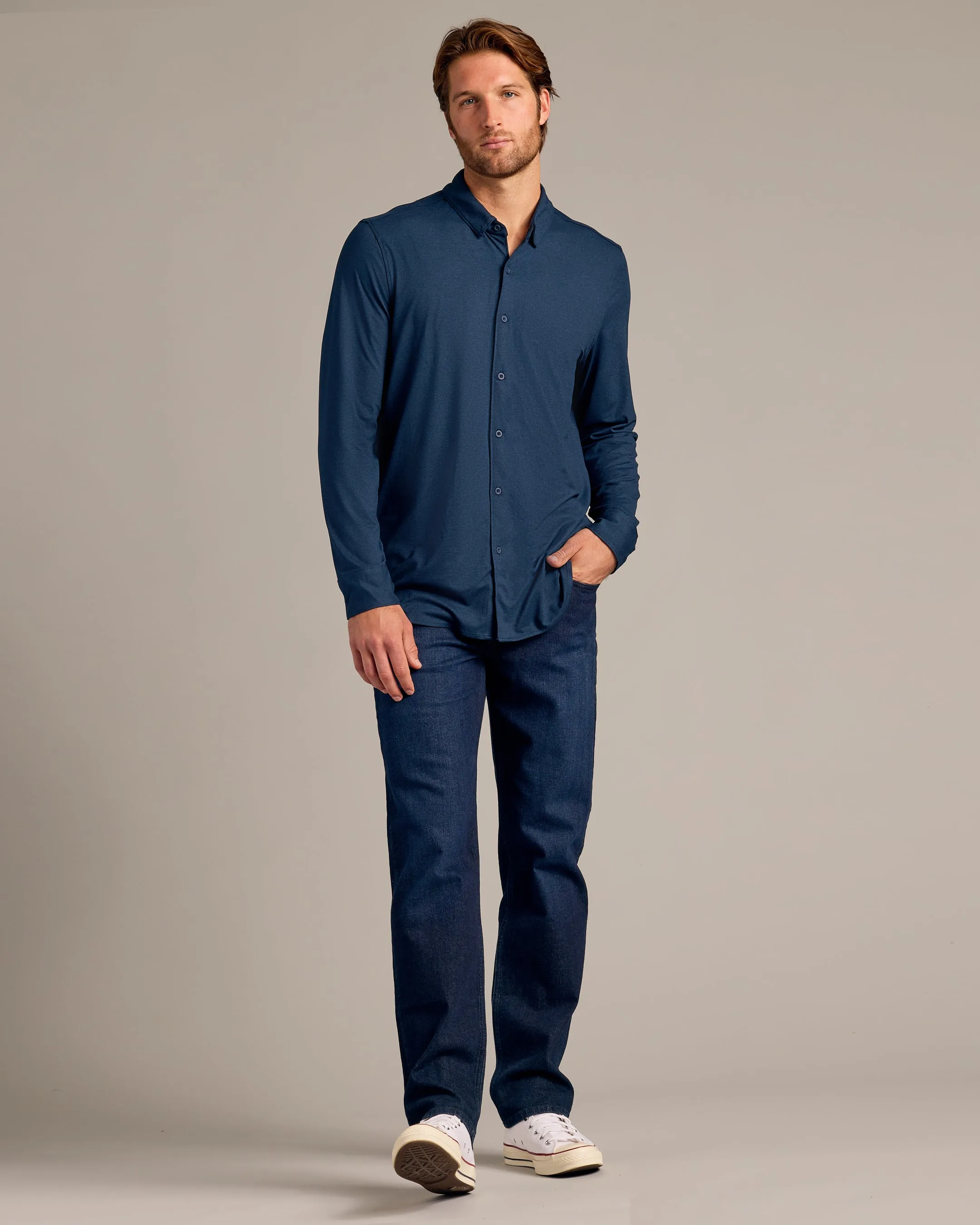 Dark Heather Navy and Dark Heather Military Green Do-It-All Comfort Shirt 2-Pack sold by True Classic product image thumbnail 4