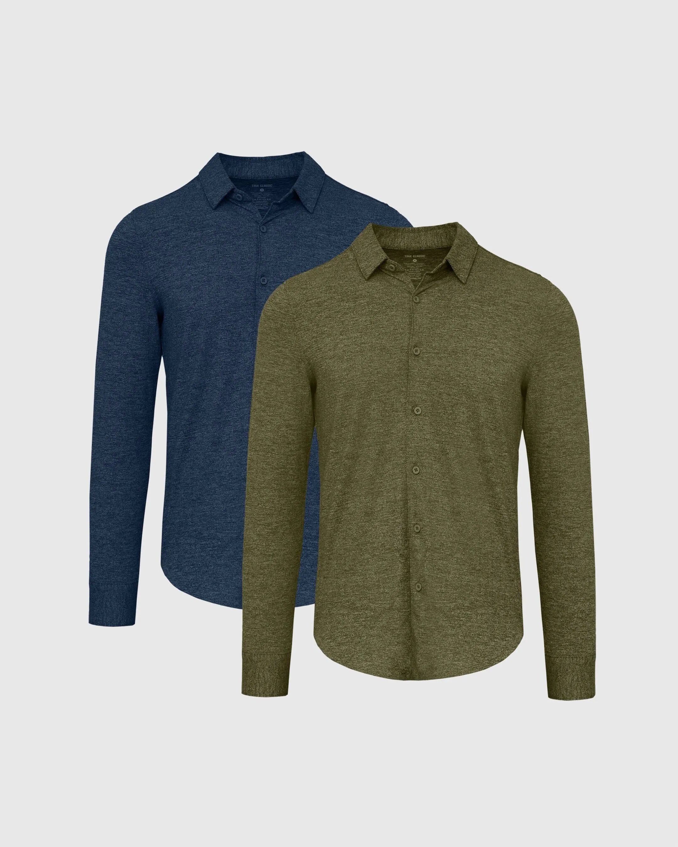 Dark Heather Navy and Dark Heather Military Green Do-It-All Comfort Shirt 2-Pack sold by True Classic